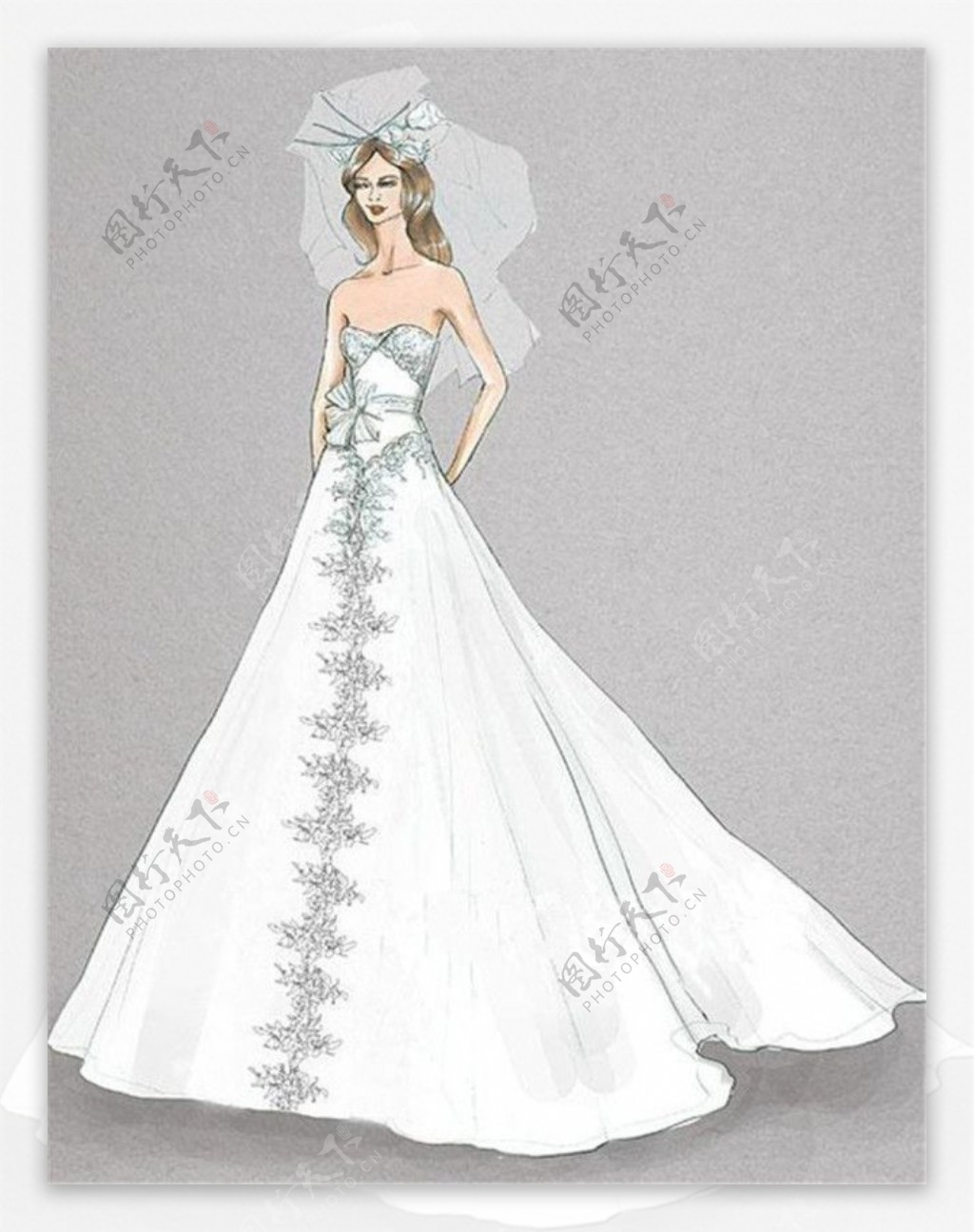 白色花纹婚纱设计图
