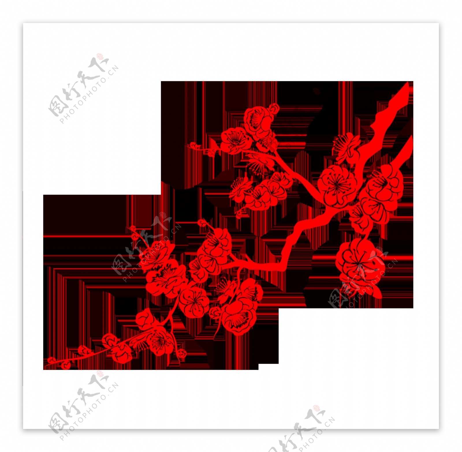 红色剪纸梅花png透明元素