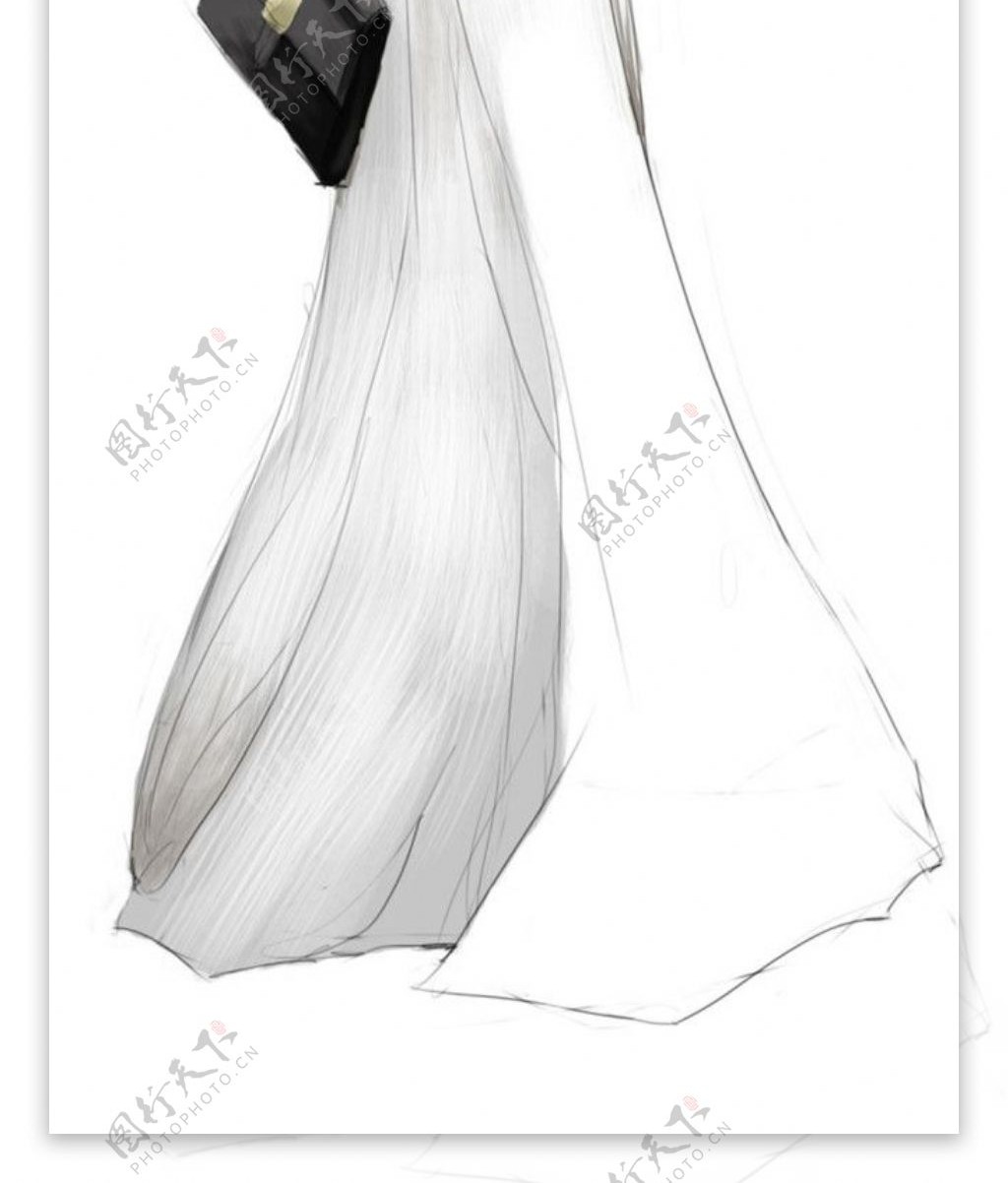 白色连衣长裙设计图
