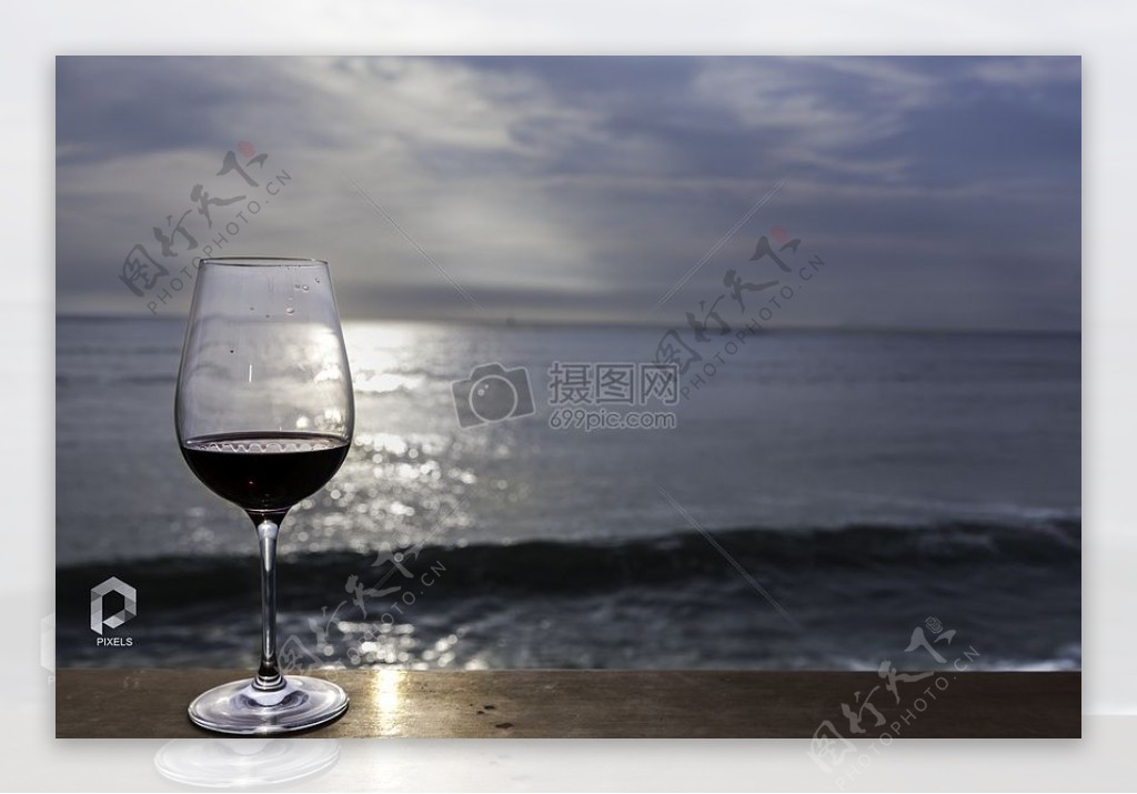 日落海滩红酒漂亮下午