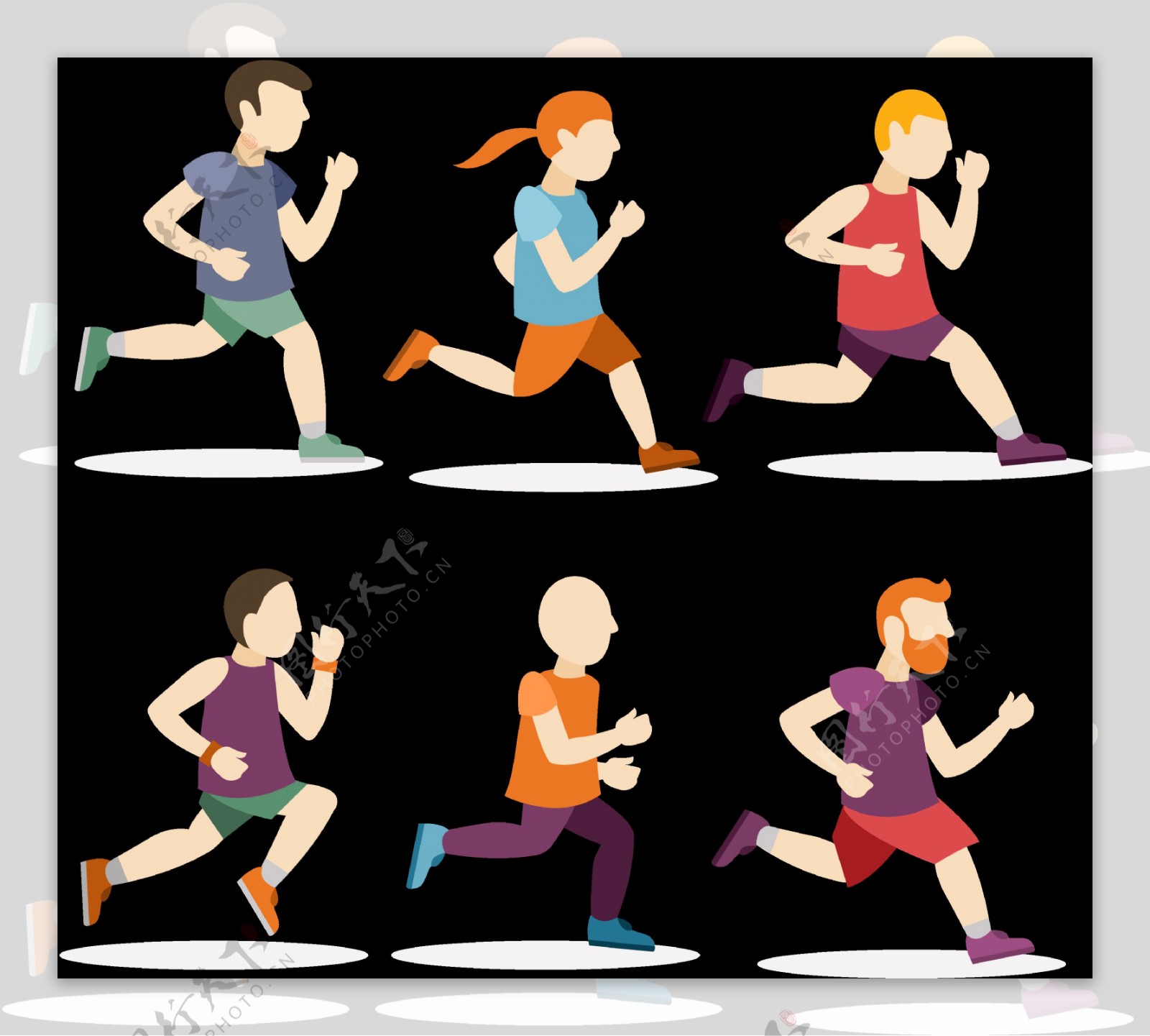 彩色跑步者插图免抠png透明图层素材