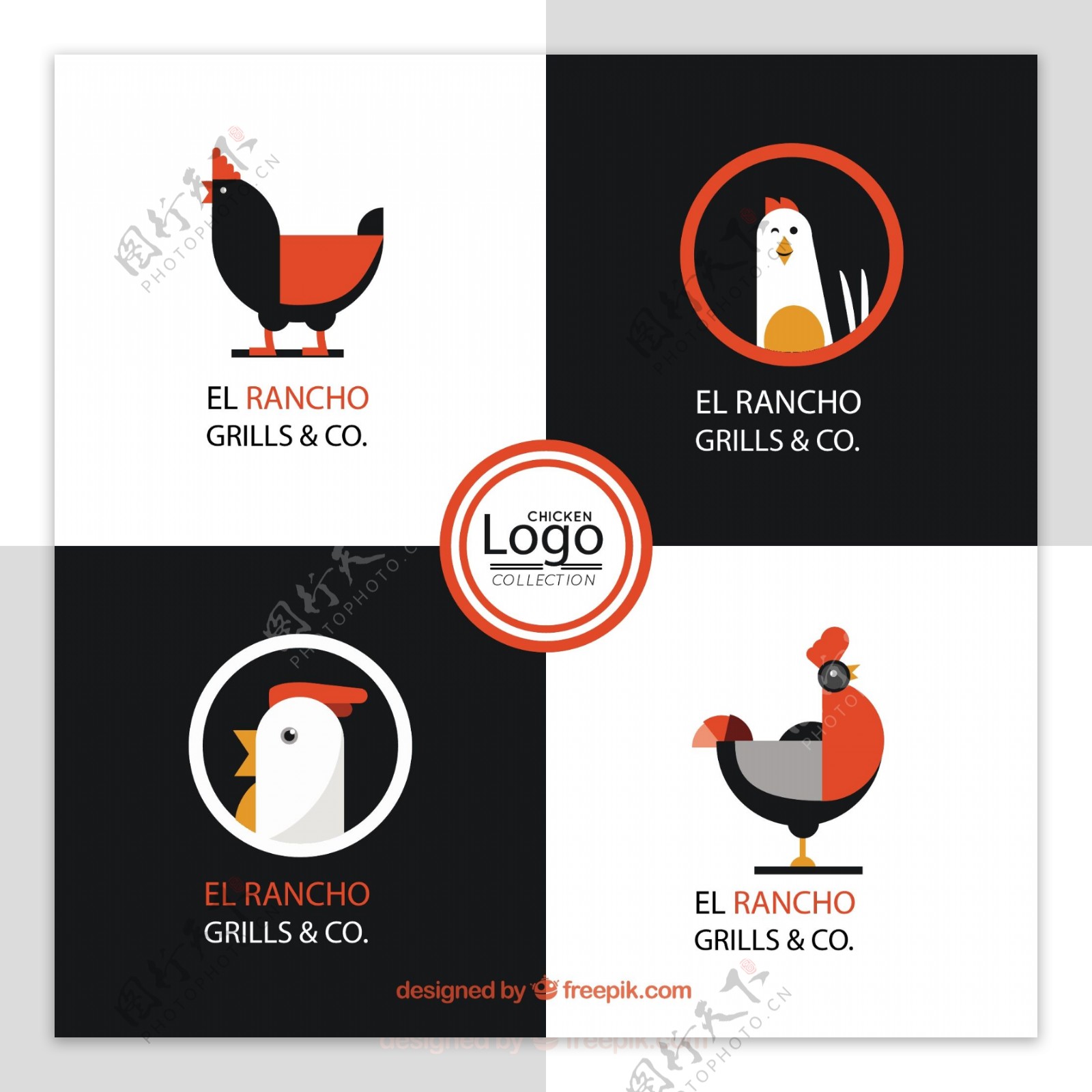 橙色细节鸡标志logo矢量设计模板