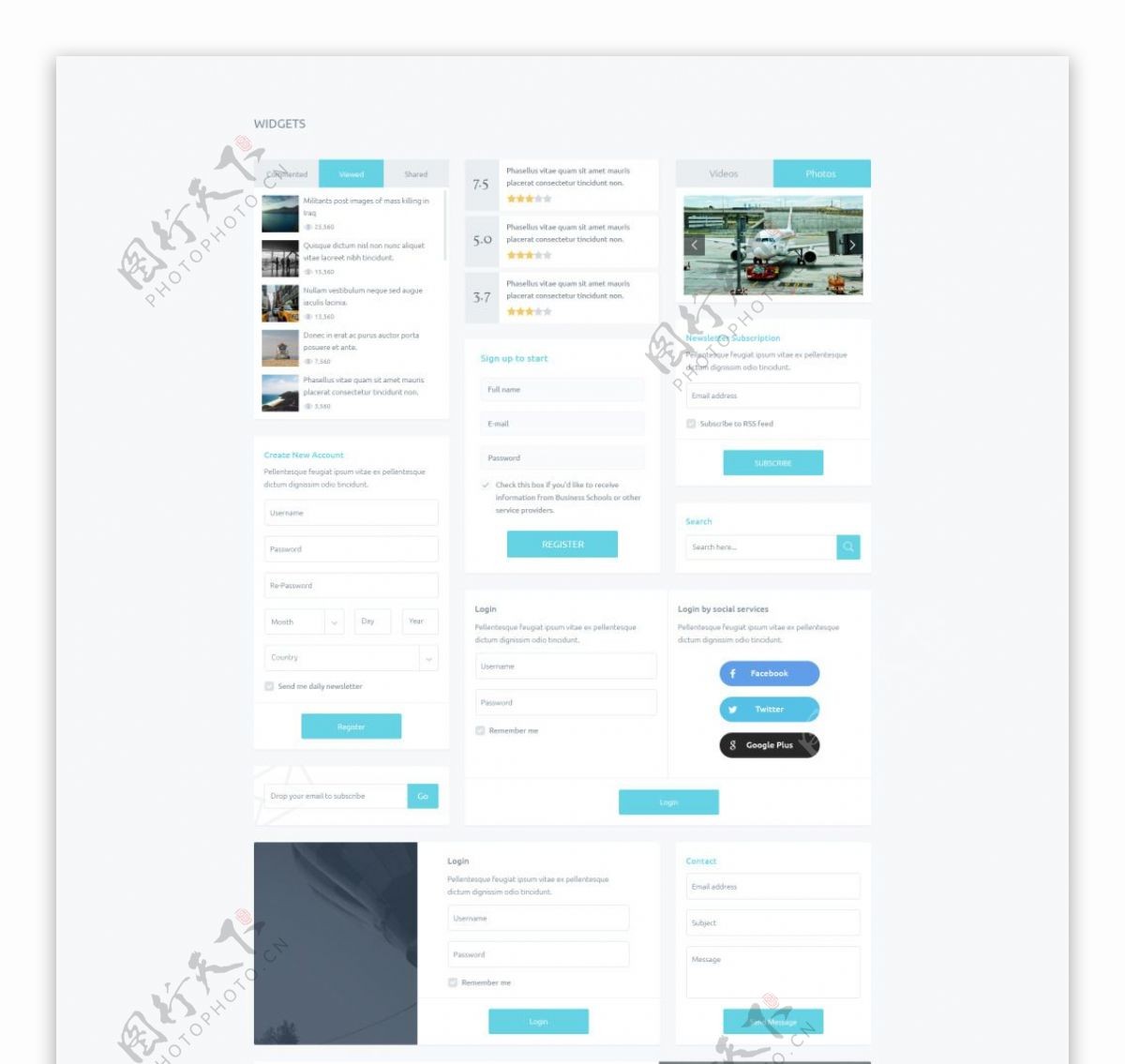 外国网站设计创口小部件网页UI模板