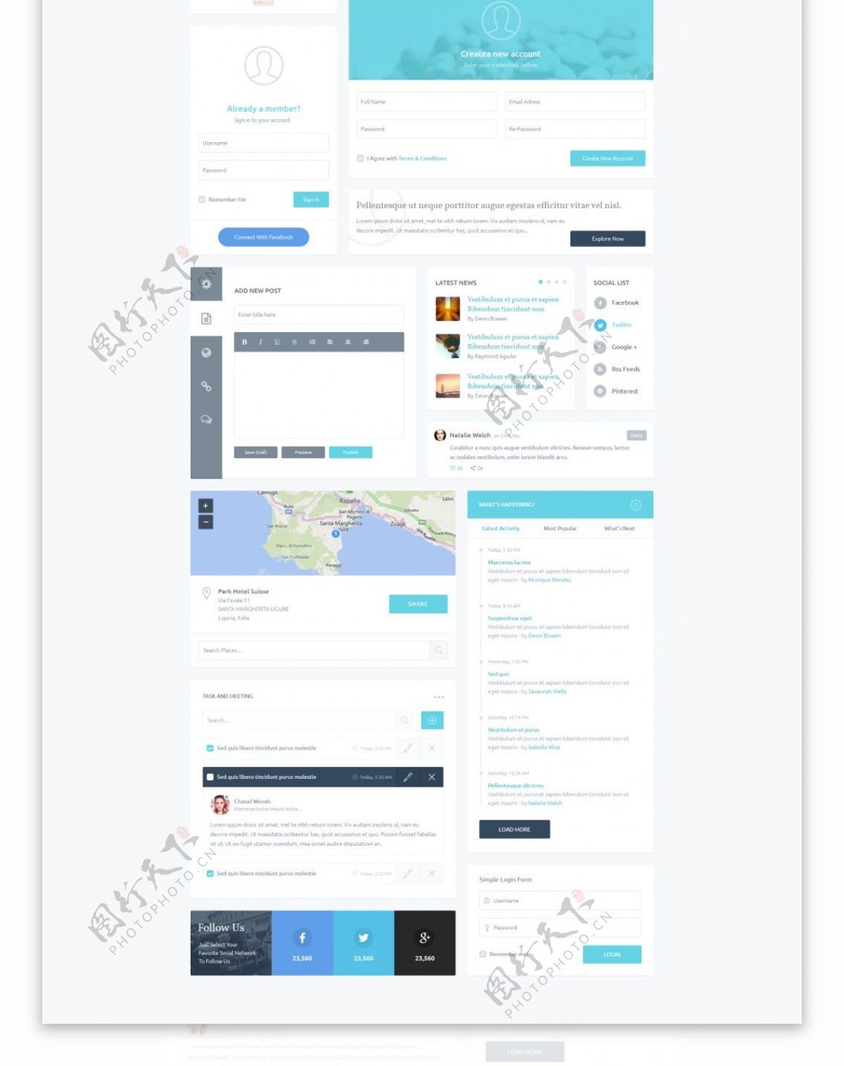 外国网站设计创口小部件网页UI模板