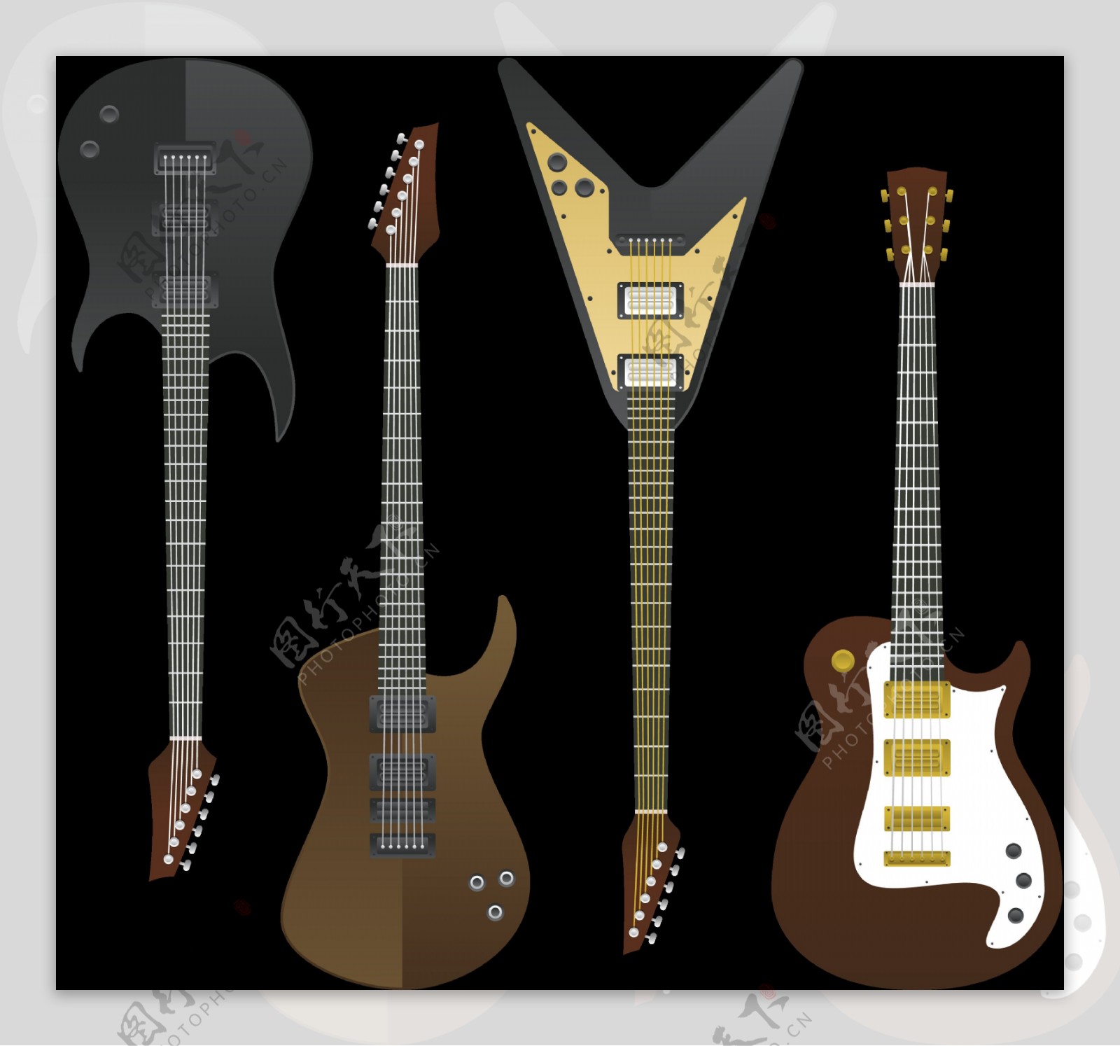 暗色调吉他插图免抠png透明图层素材