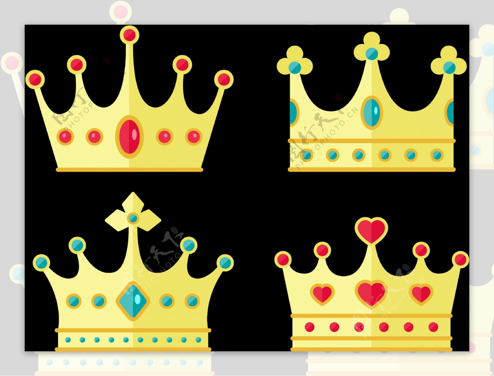 蓝红宝石金色皇冠图标免抠png透明素材