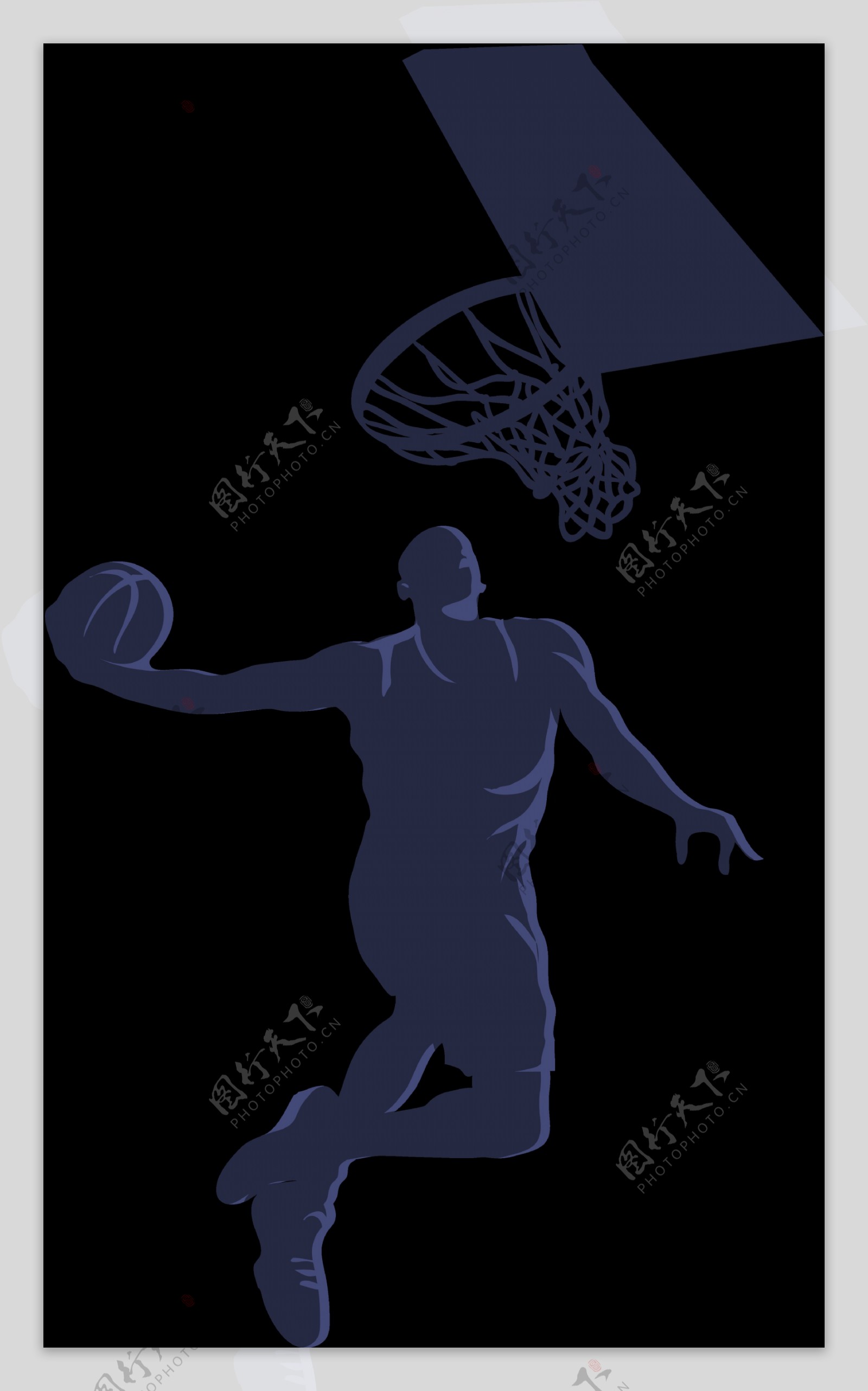 手绘篮球投篮剪影免抠png透明图层素材