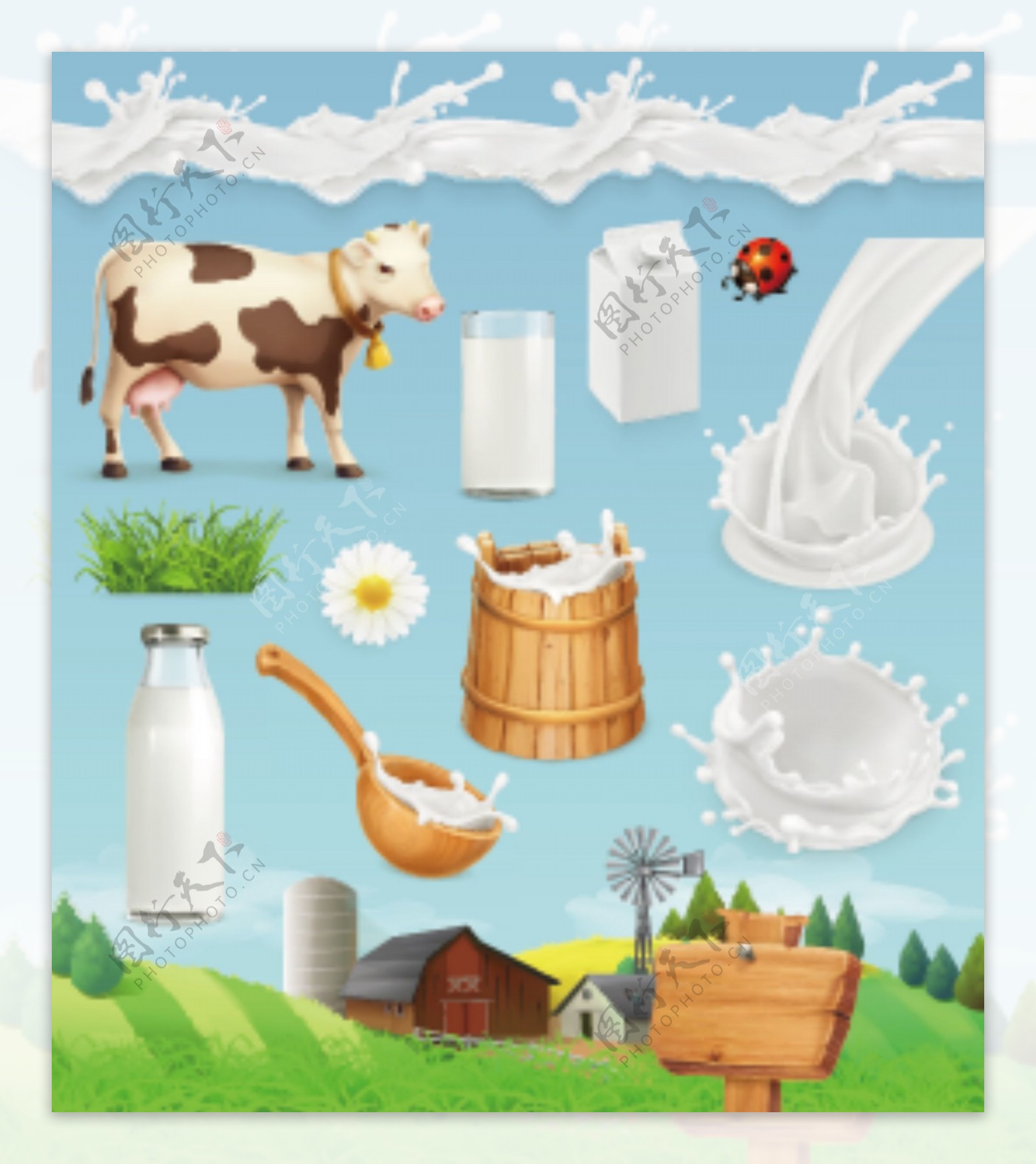 牛奶素材插画