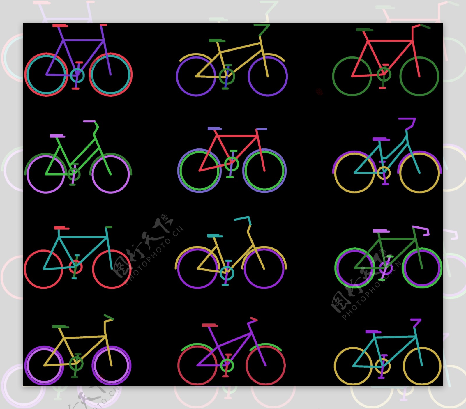 各种彩色自行车插画免抠png透明图层素材