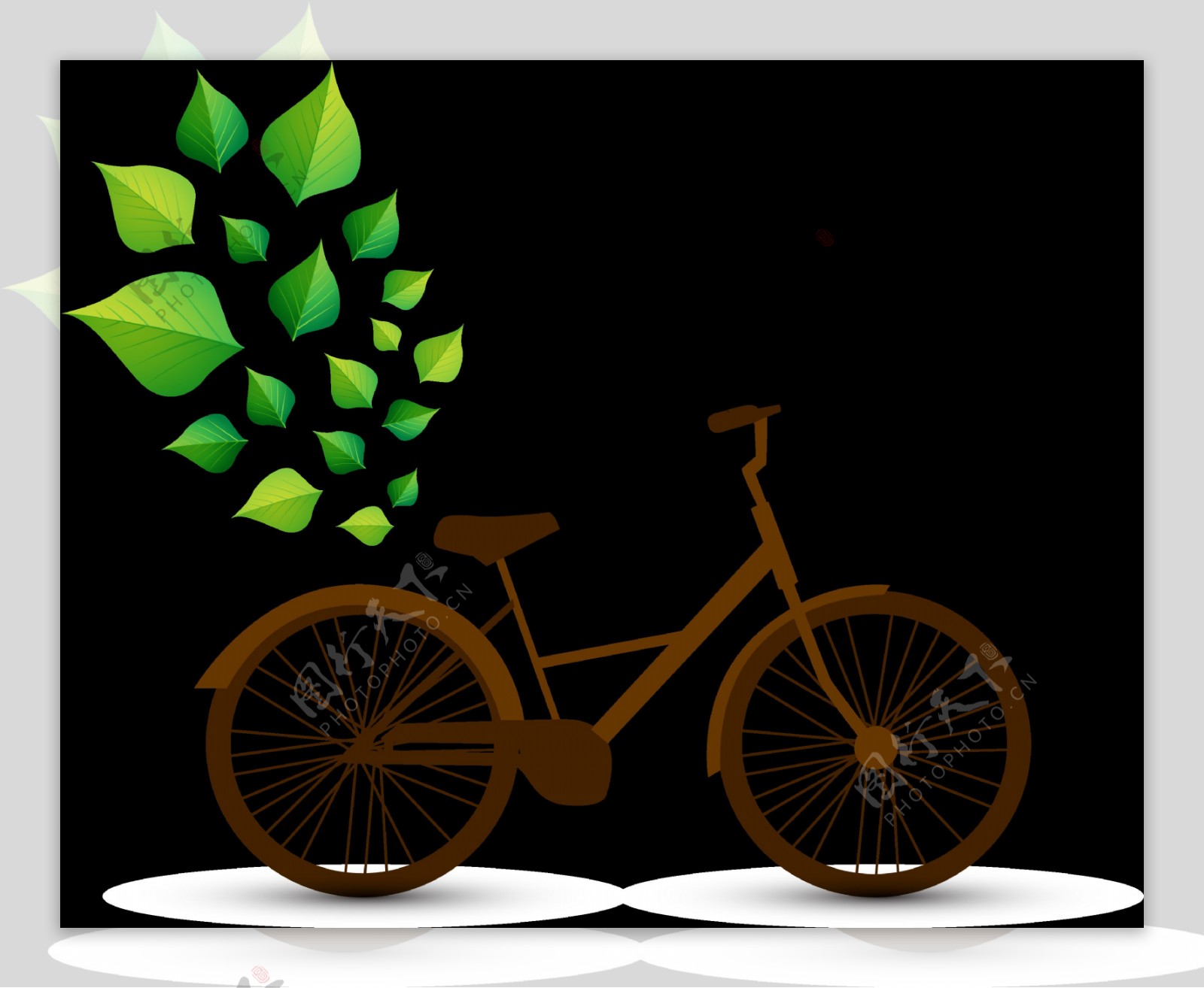 绿叶装饰自行车插画免抠png透明图层素材