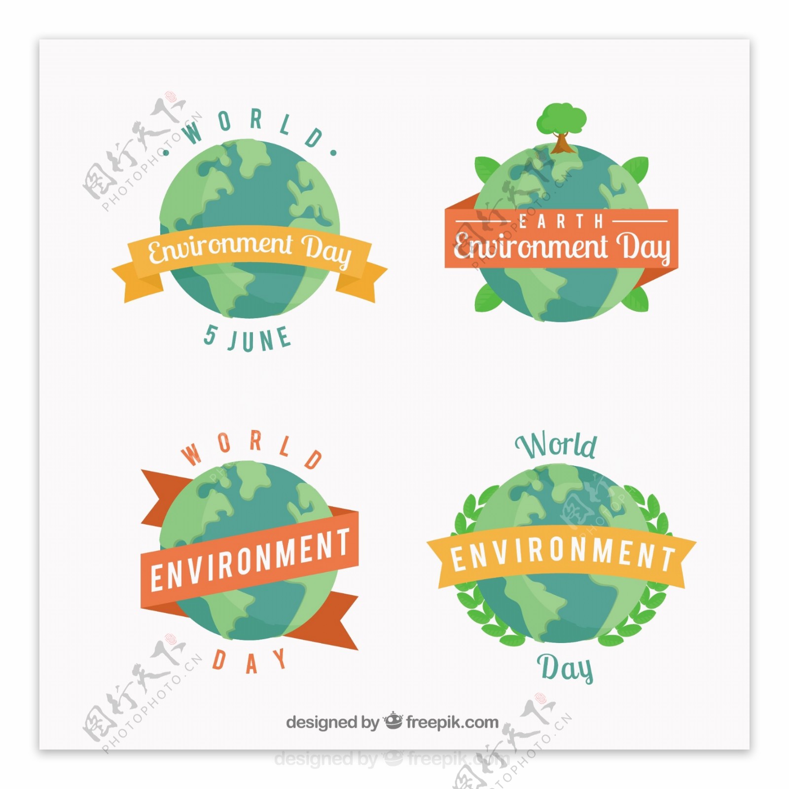 世界环境日带装饰条的贴纸