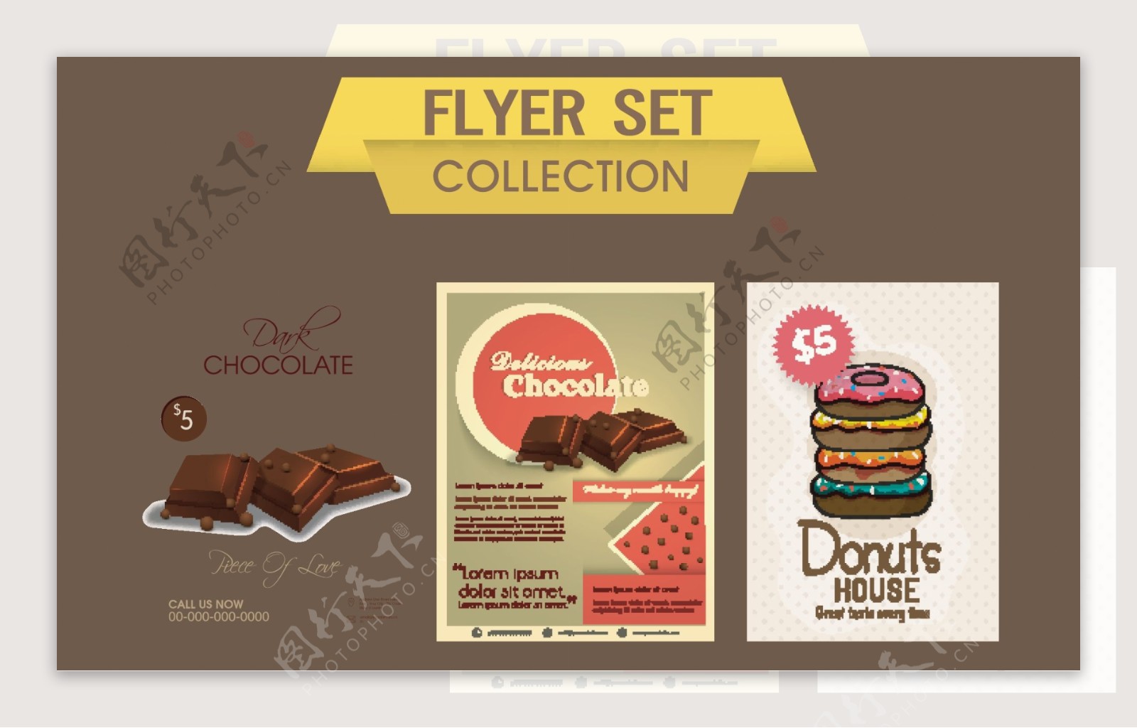 美味巧克力甜甜圈食品饮料概念传单模板