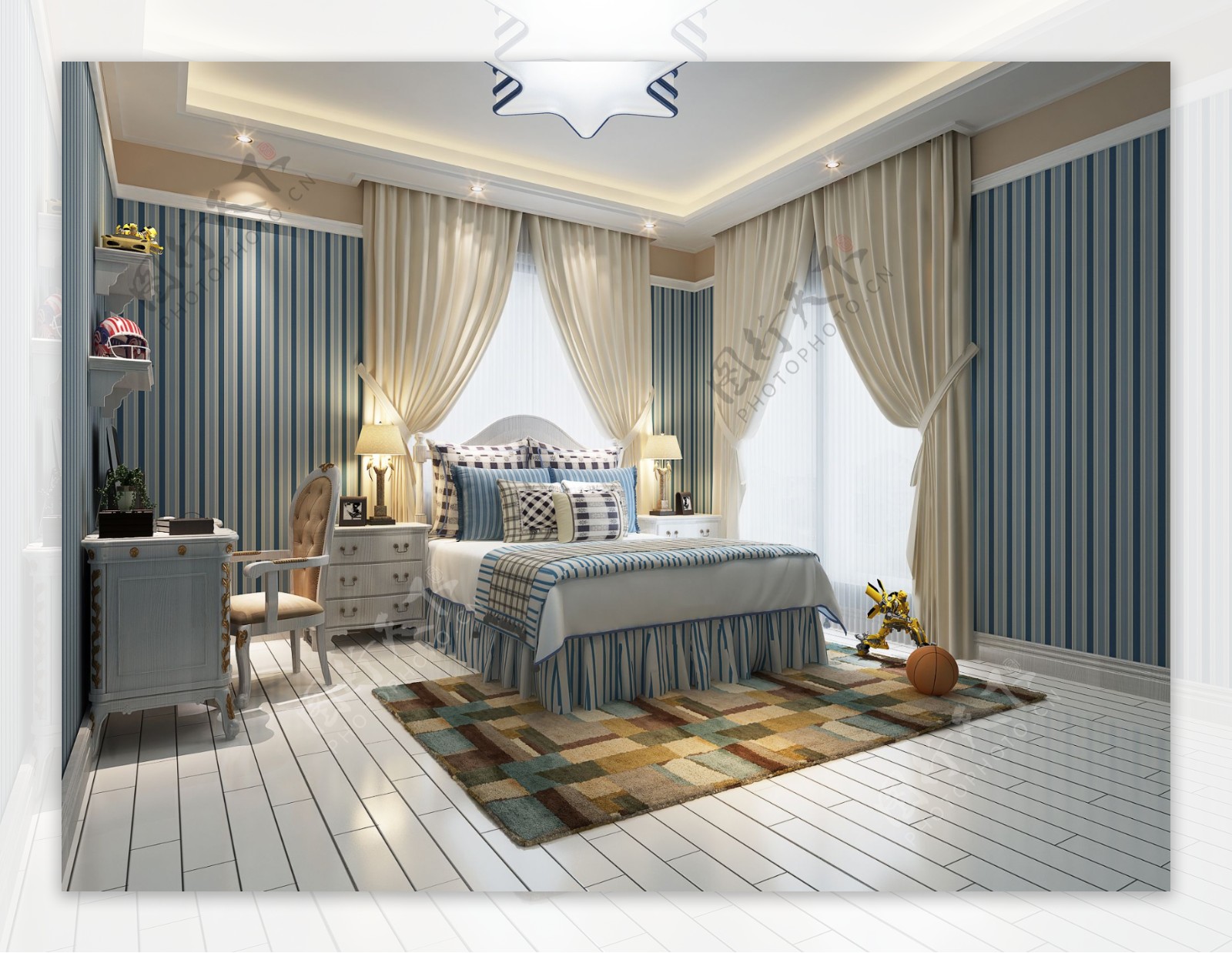 现代中式卧室装修效果图