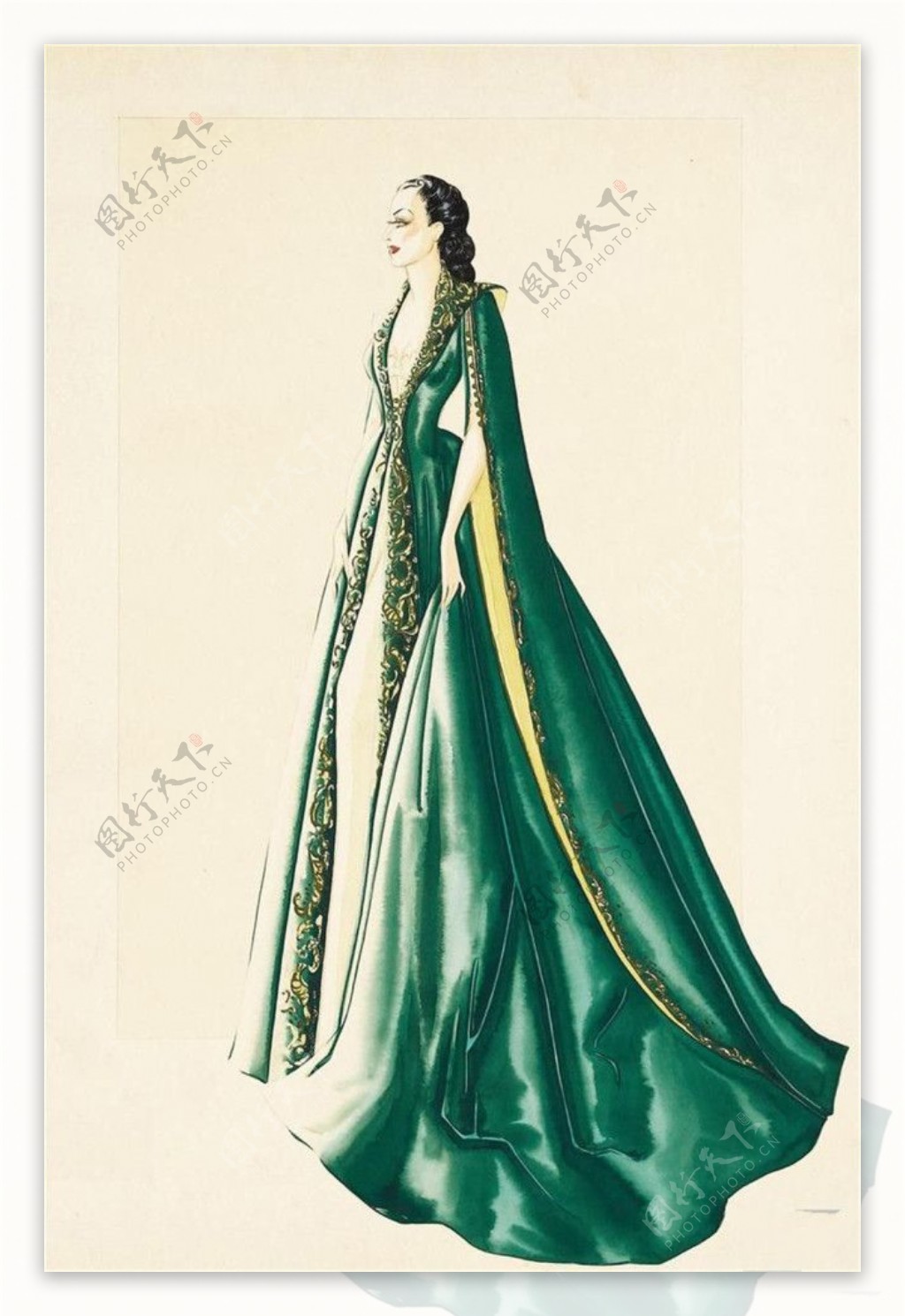 绿色欧式长裙设计图