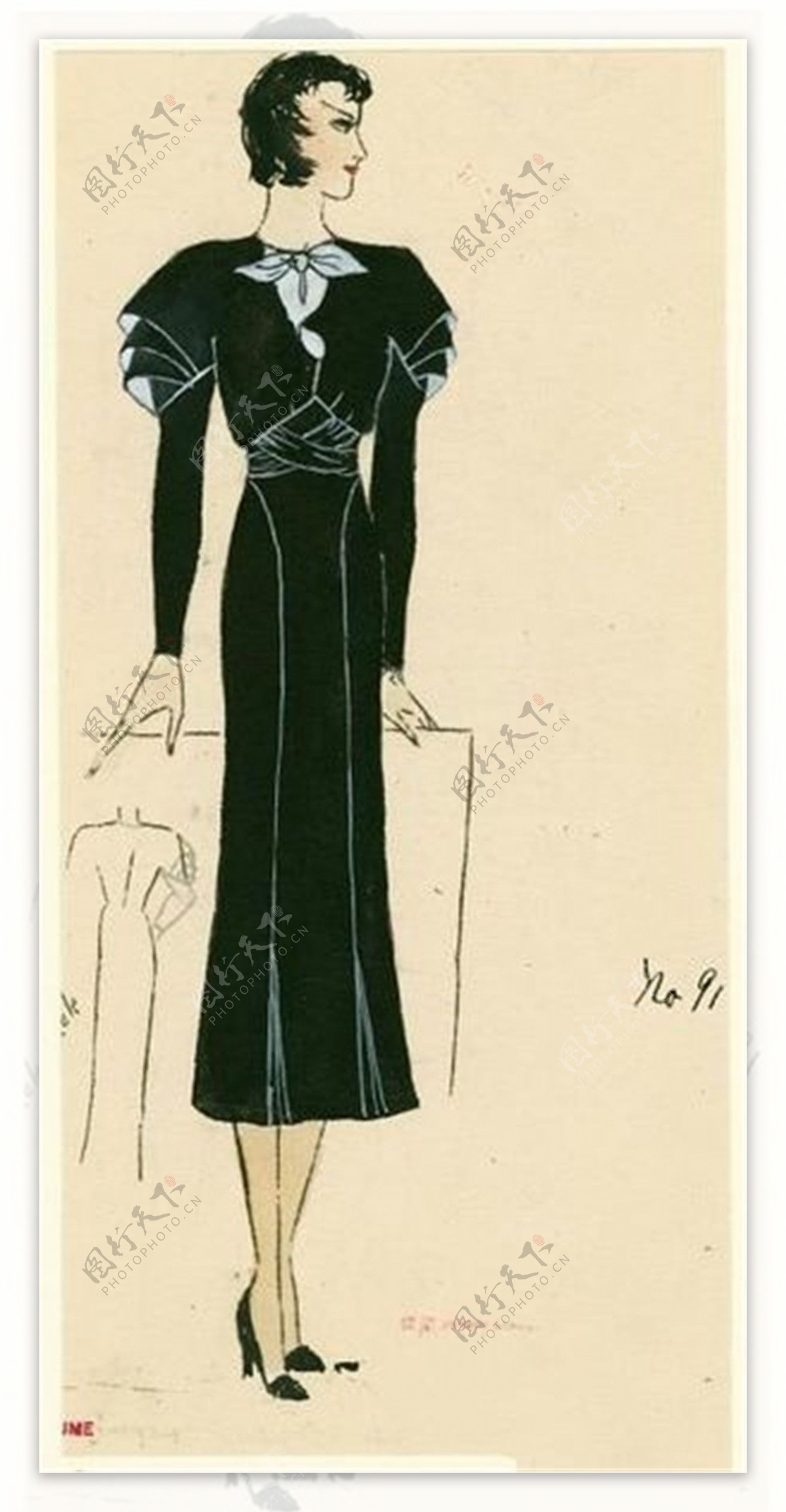 欧式黑色连衣裙设计图