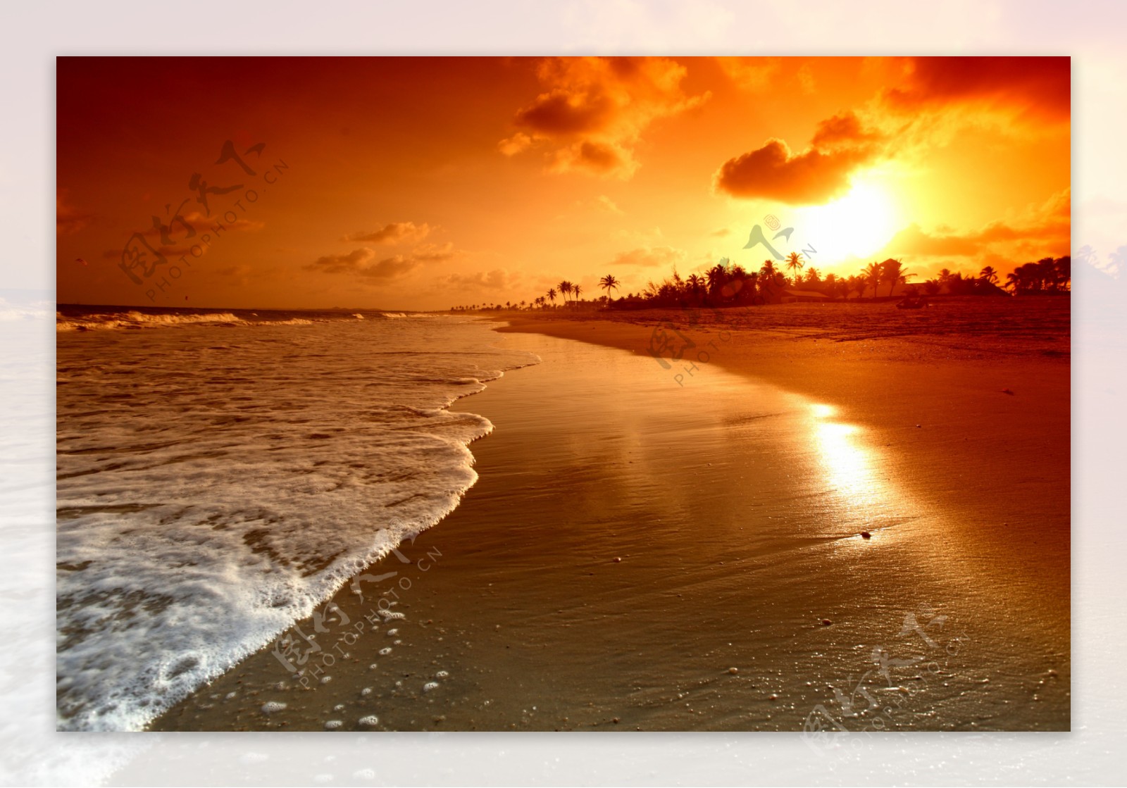 夕阳下海边的沙滩图片