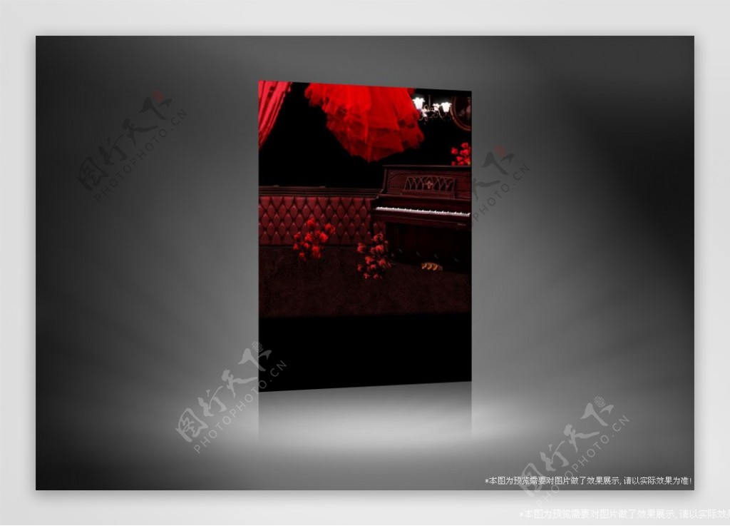 红色纱裙与钢琴影楼摄影背景图片