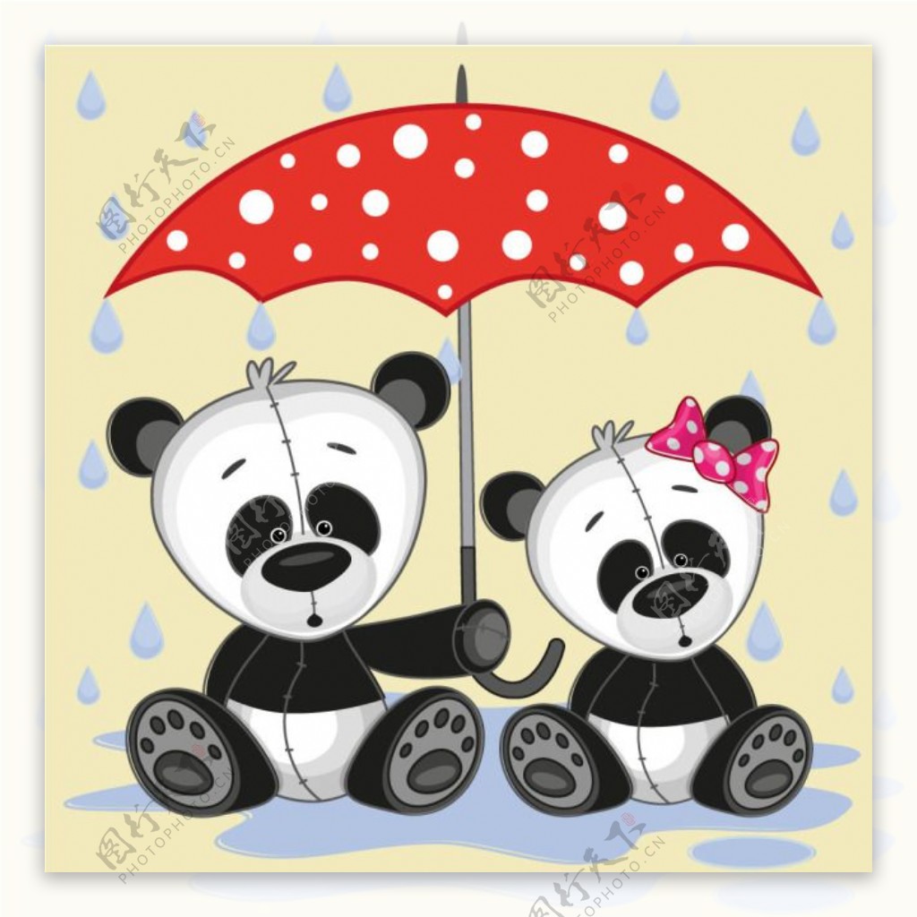 雨伞下可爱卡通动物熊猫矢量图素材