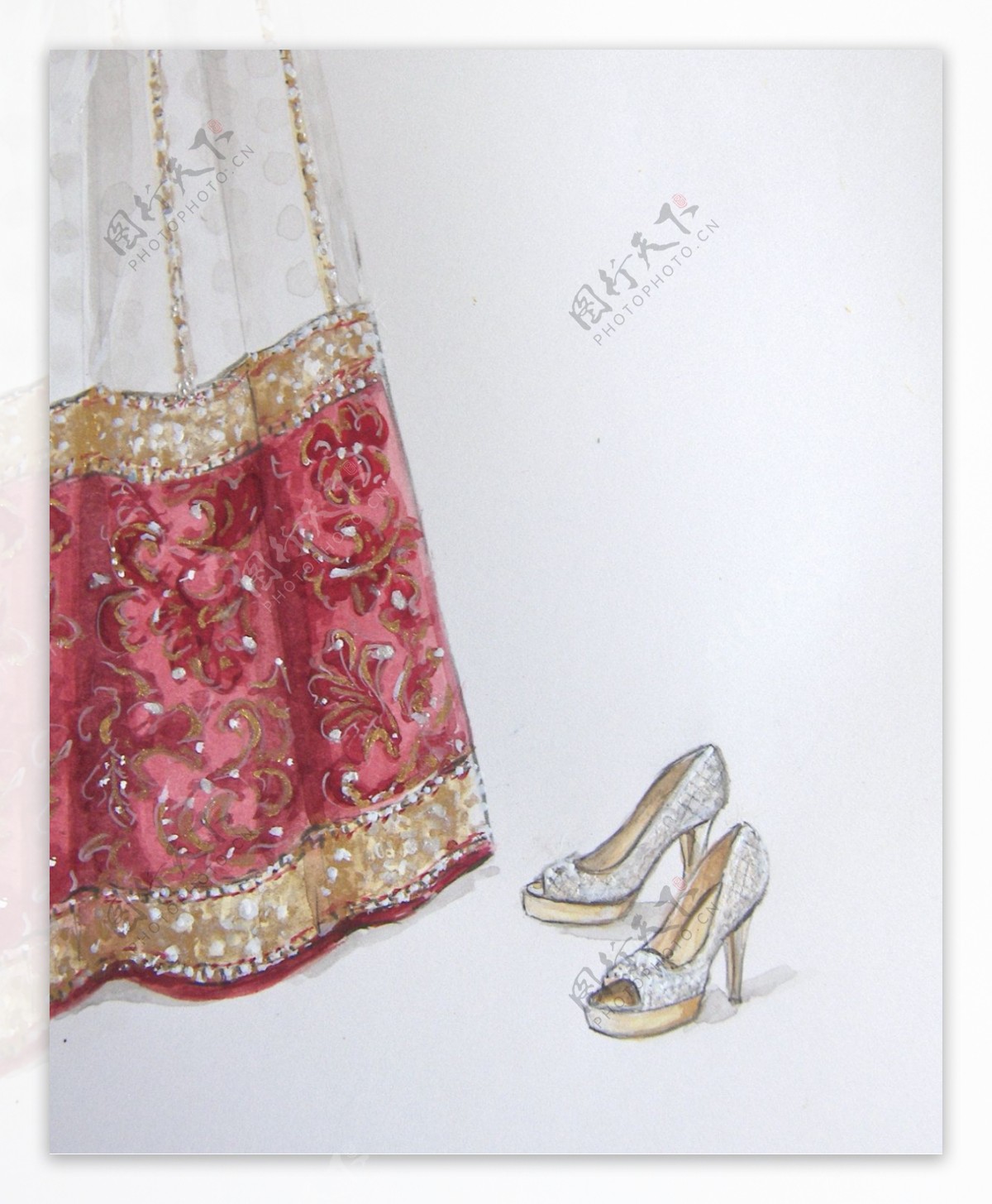 古典婚纱裙高跟鞋设计图