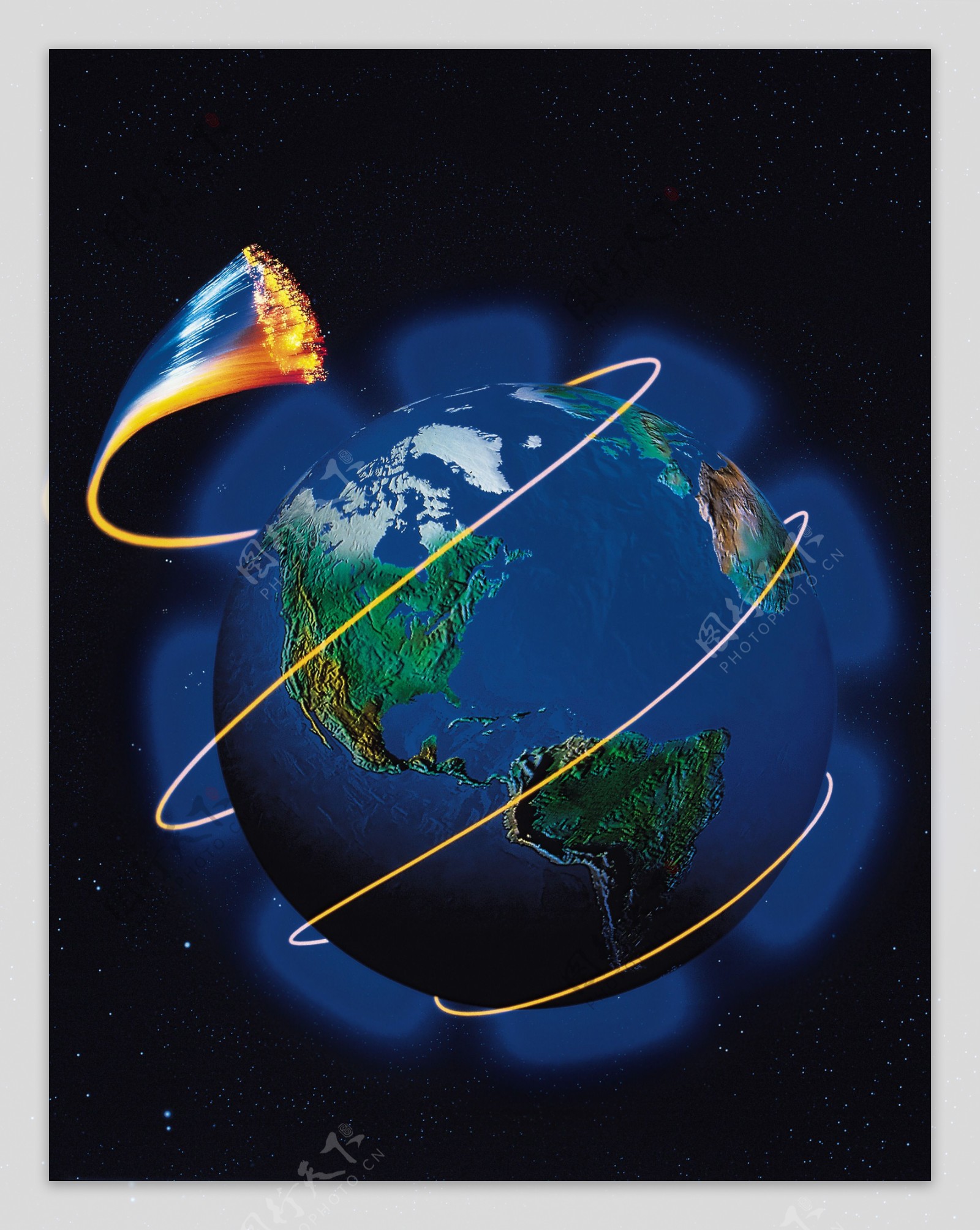 彩色光芒围绕的地球创意海报图片