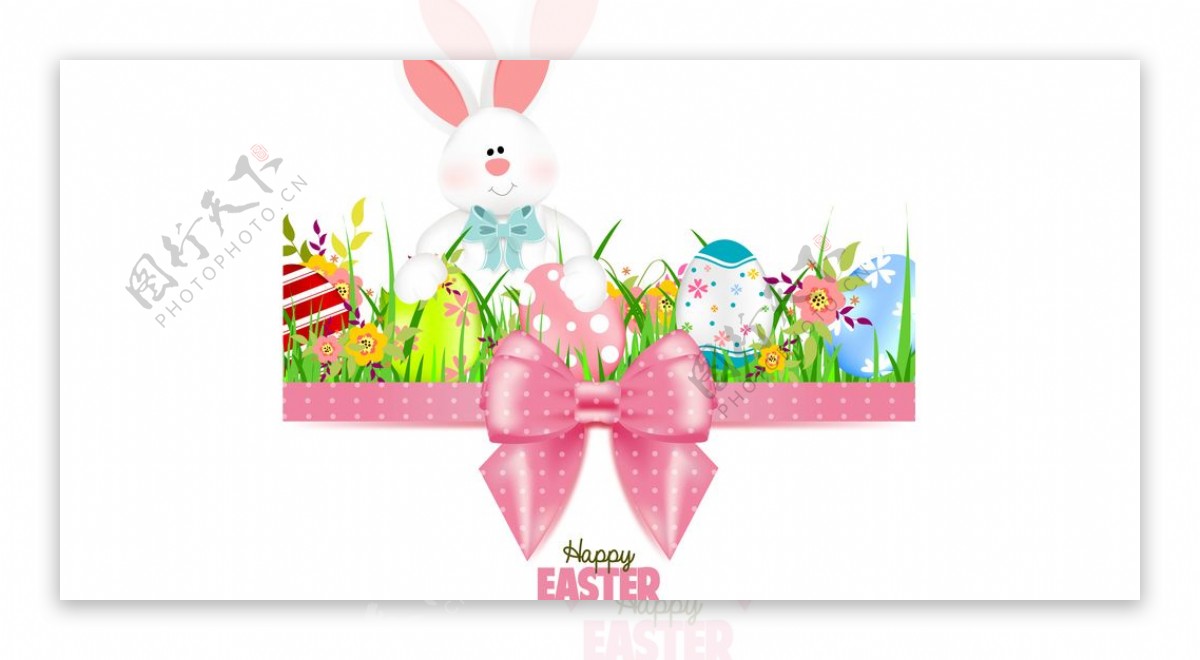 兔子复活节卡模板和丝带矢量