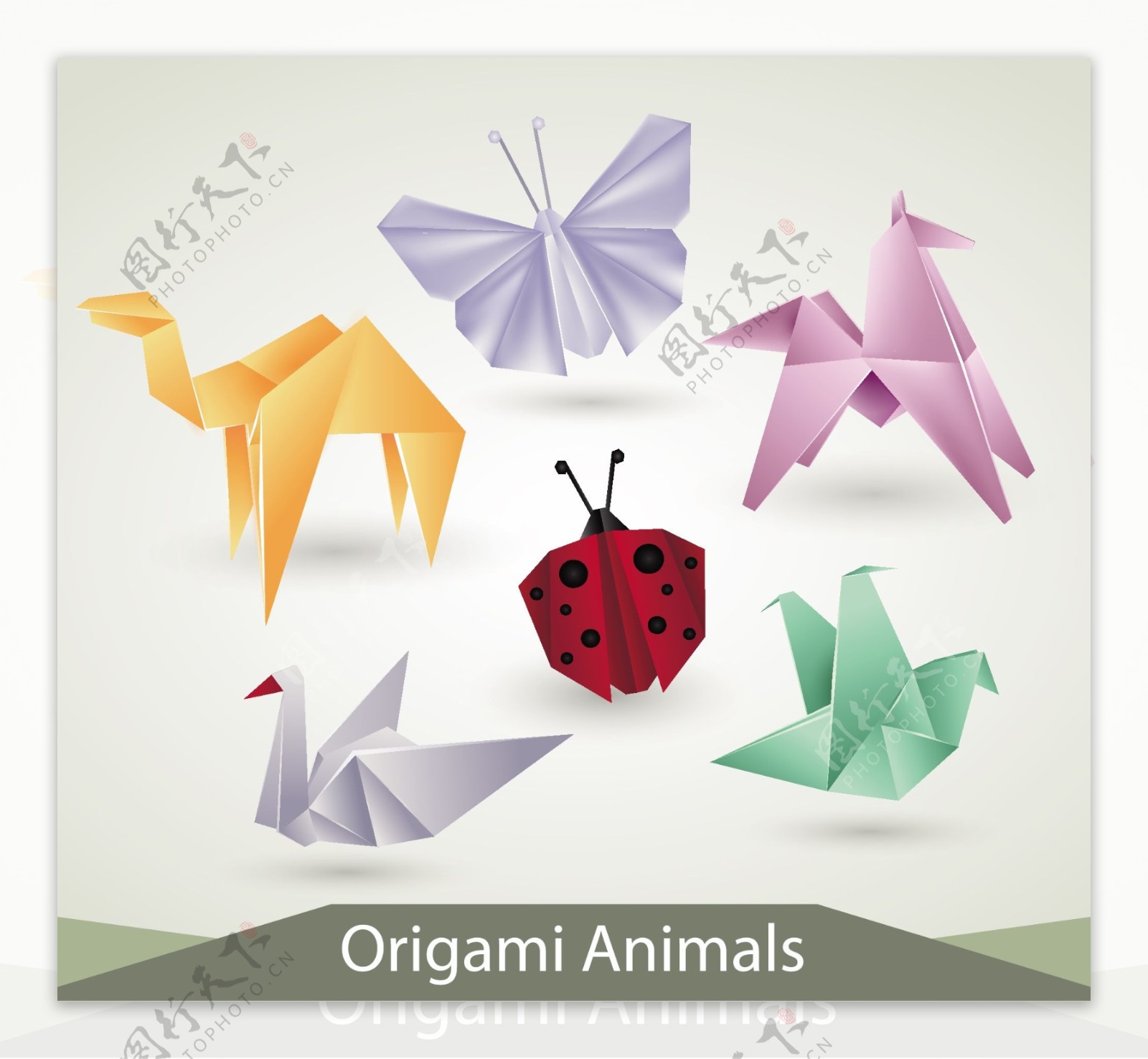 各种颜色折纸动物形象矢量素材