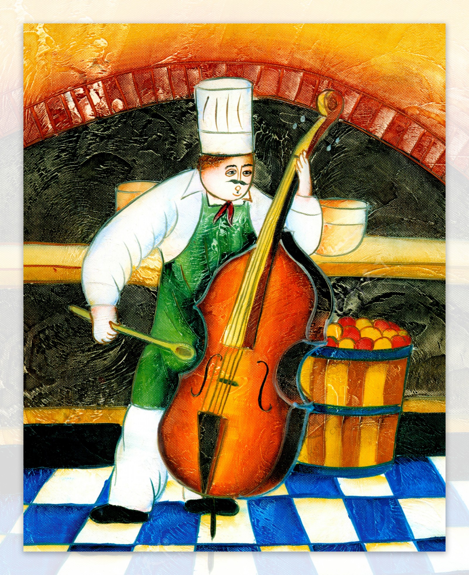拉大提琴的厨师装饰画