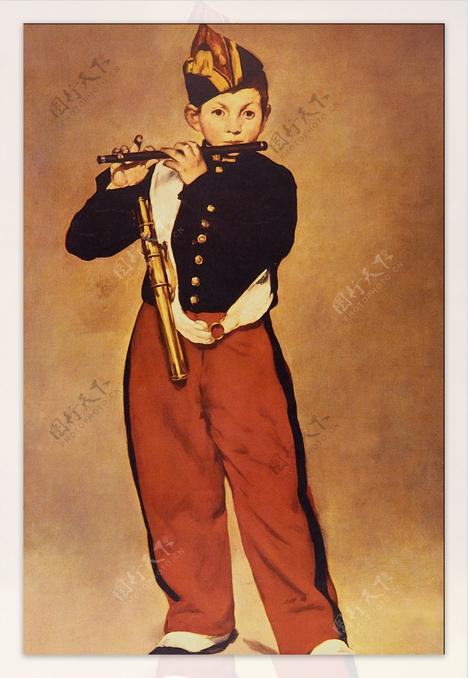 吹笛子的人物油画图片