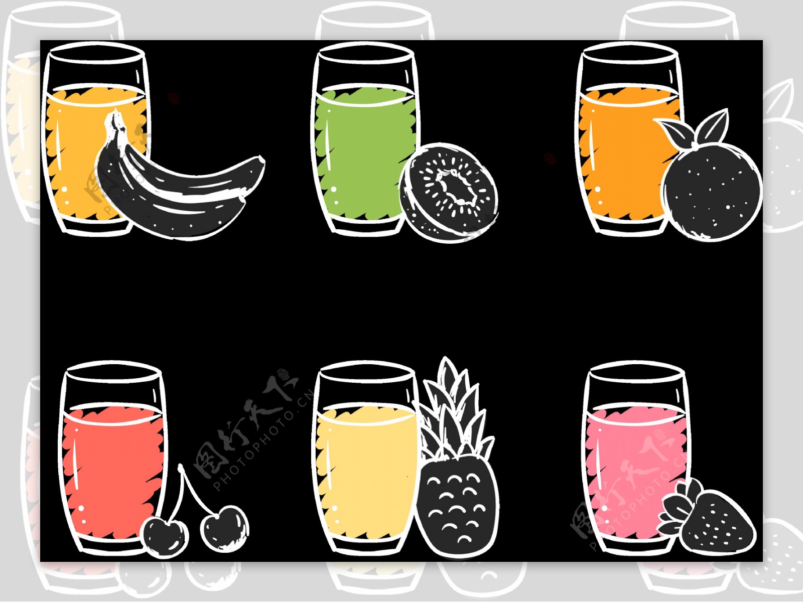 各种玻璃杯果汁插画图标免抠png透明素材