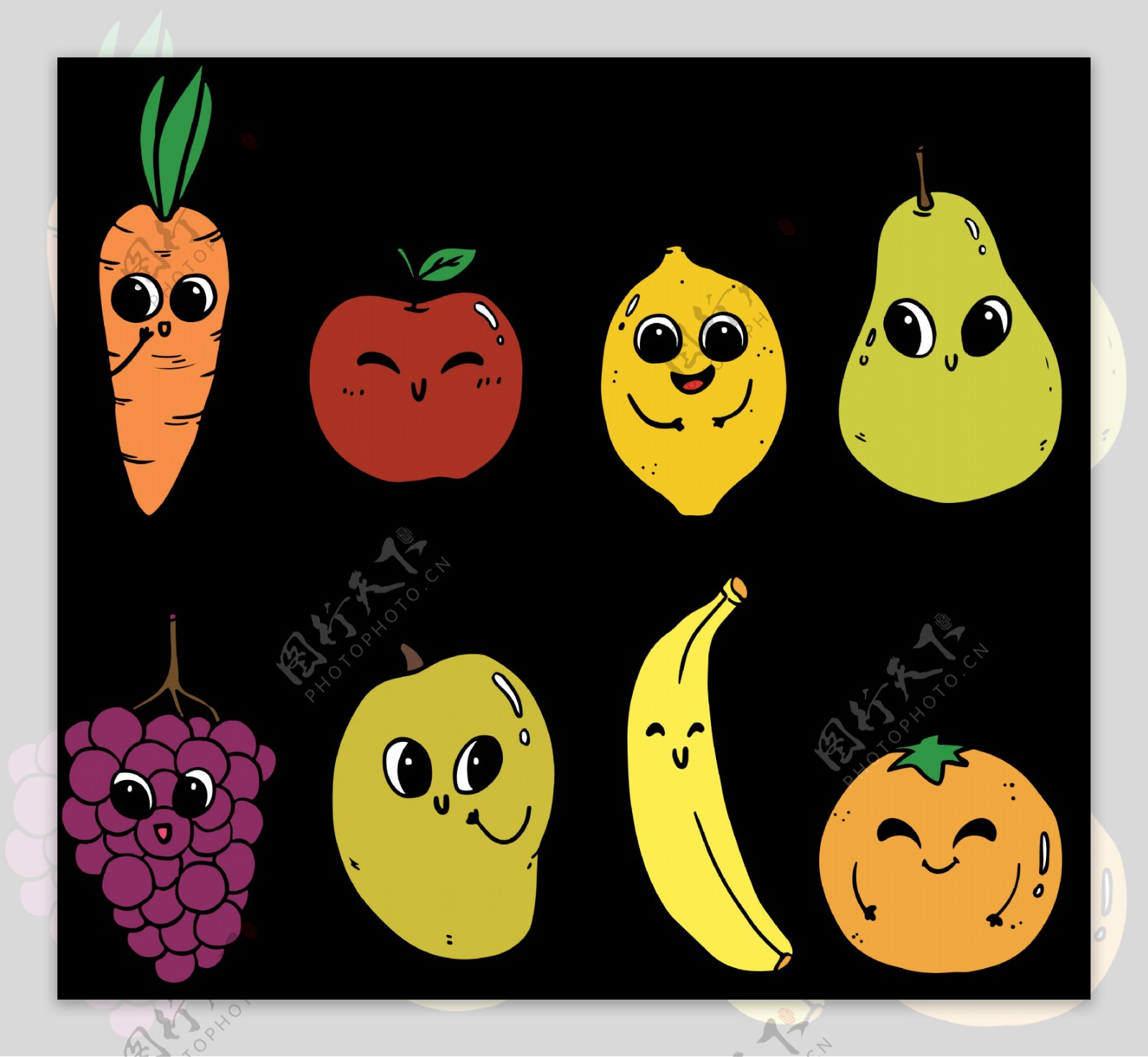 手绘水果表情图标免抠png透明图层素材