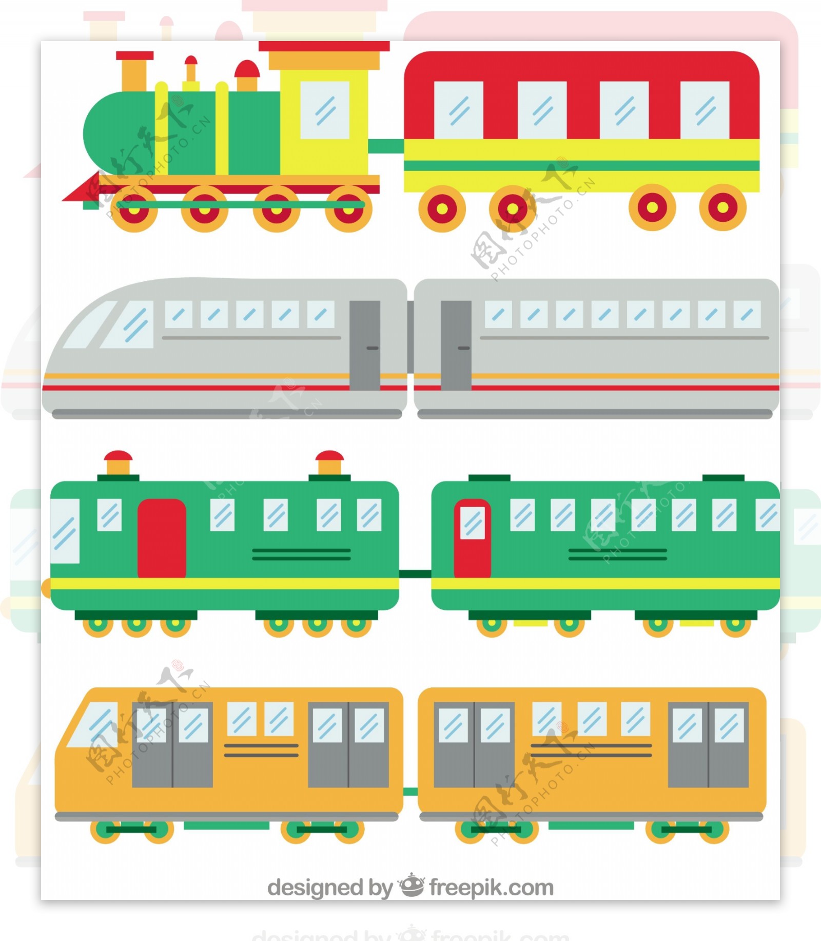各种可爱的玩具火车插图