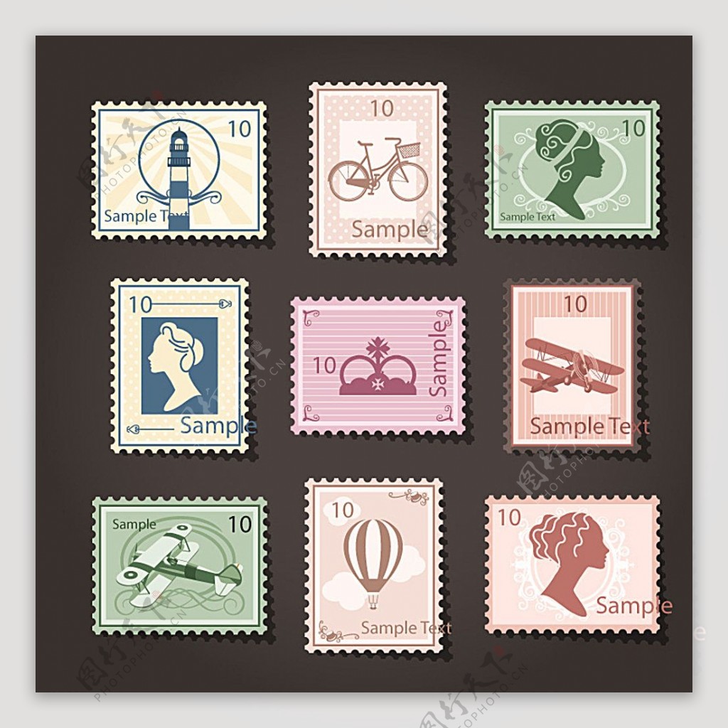 复古邮票设计矢量素材图片