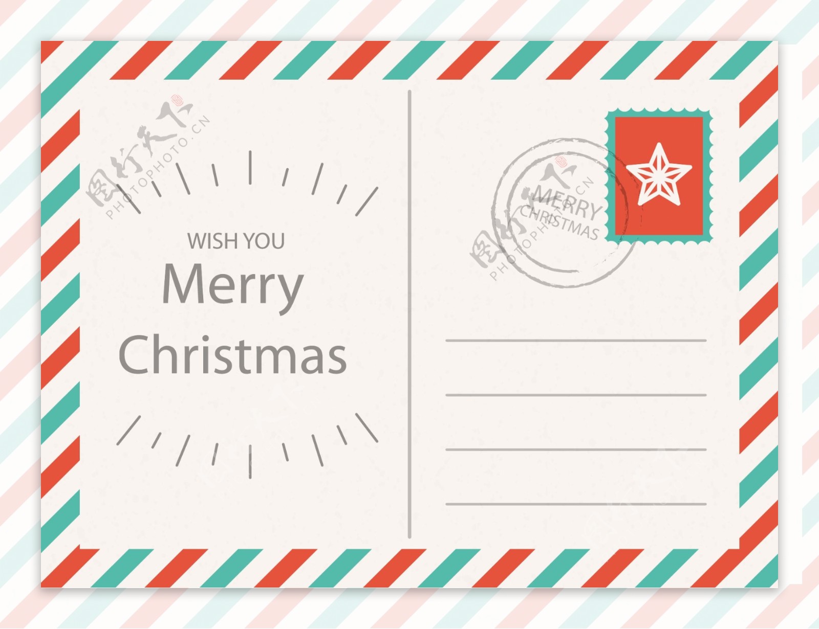 圣诞明信片与信封模板矢量素材下载