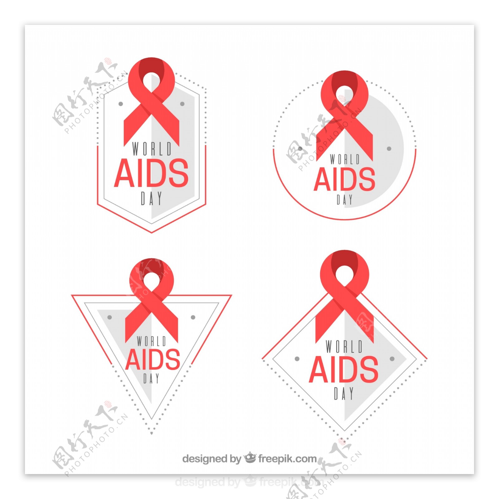几何贴纸集红色世界艾滋病日色带