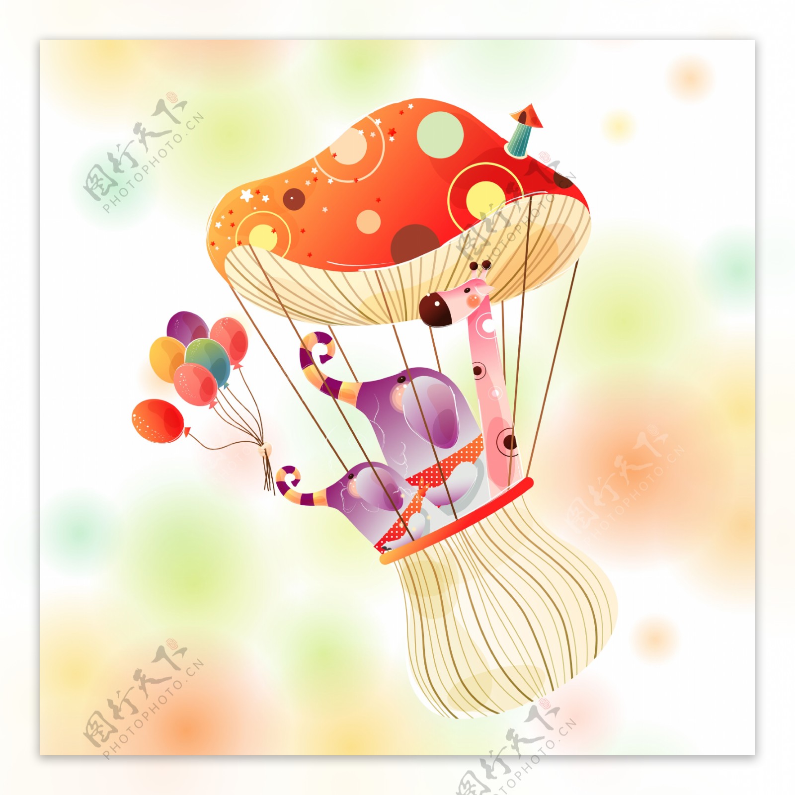 彩色蘑菇热气球装饰画