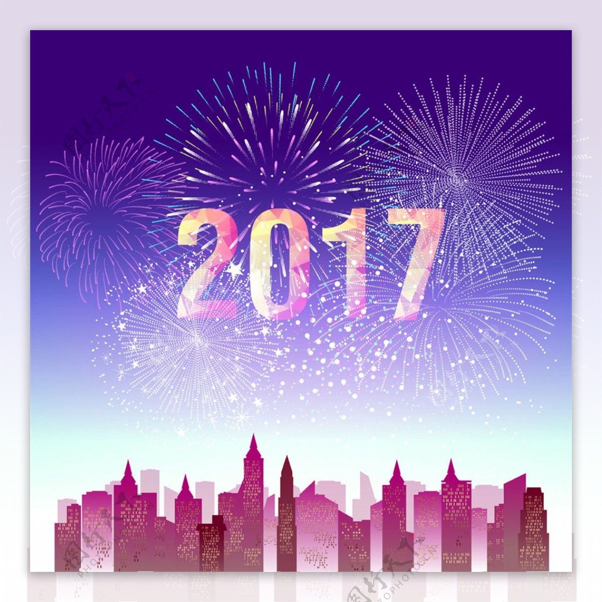 紫色城市大楼2017字体图片