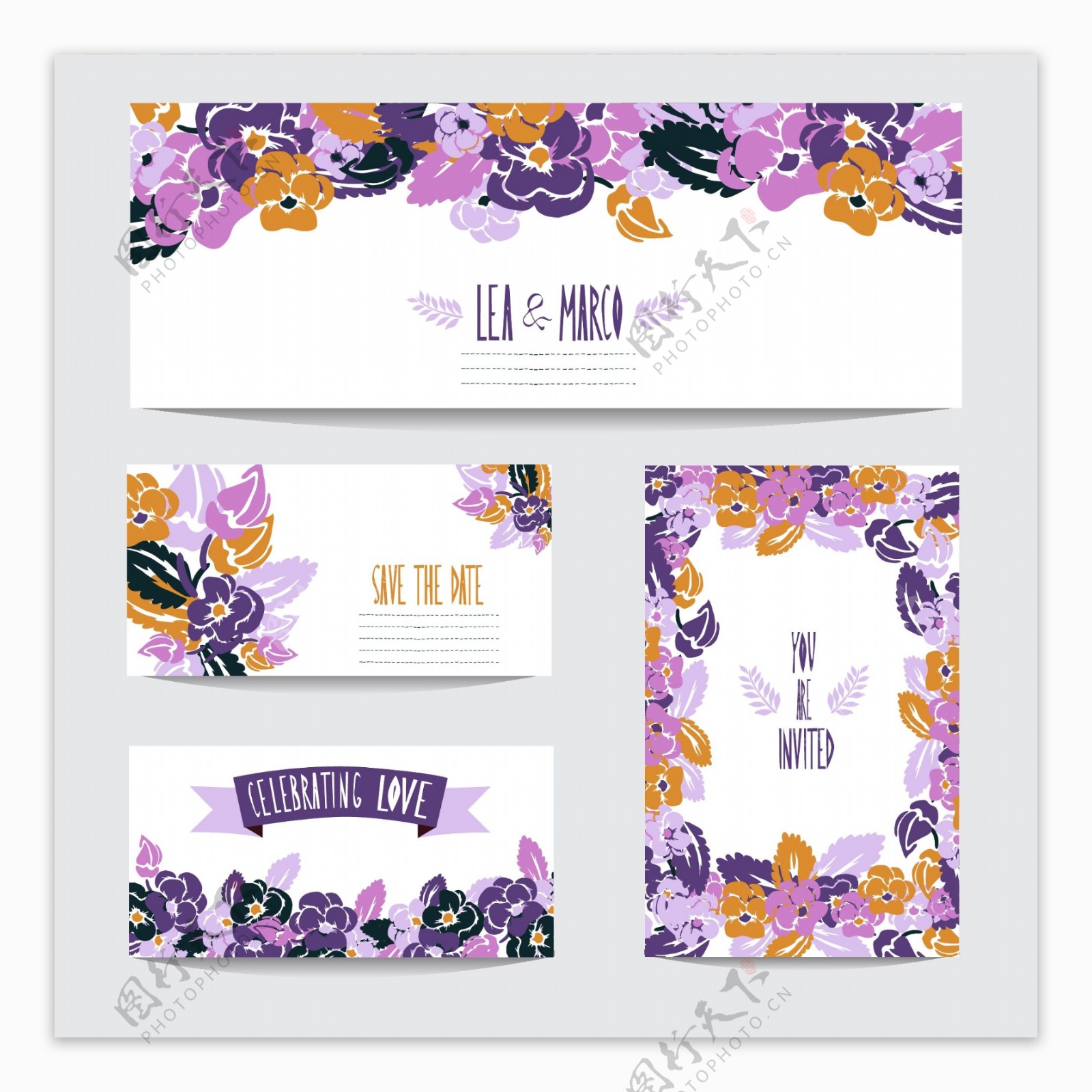紫色高贵花朵请柬模板下载