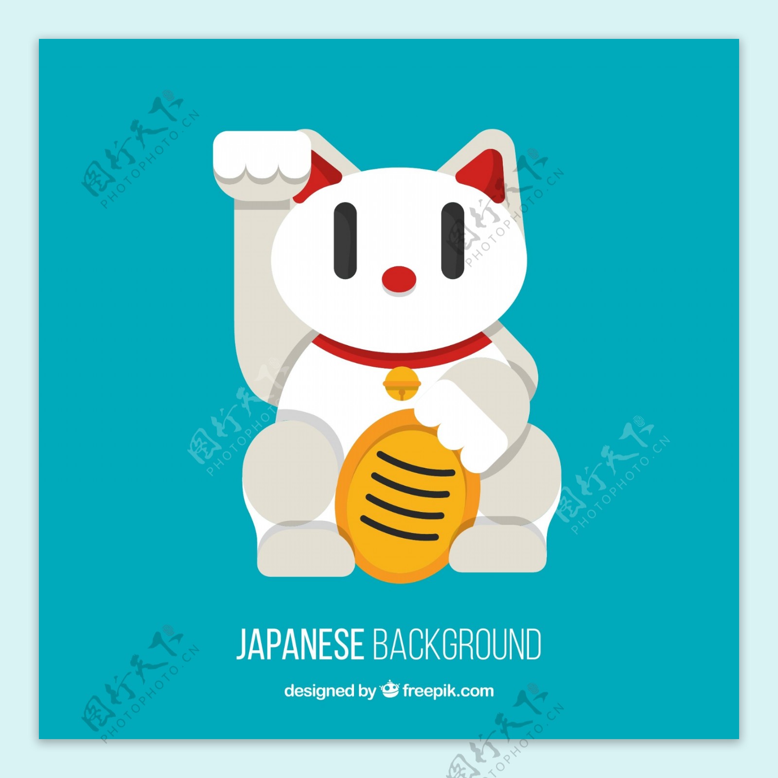 日本扁平白色的招财猫