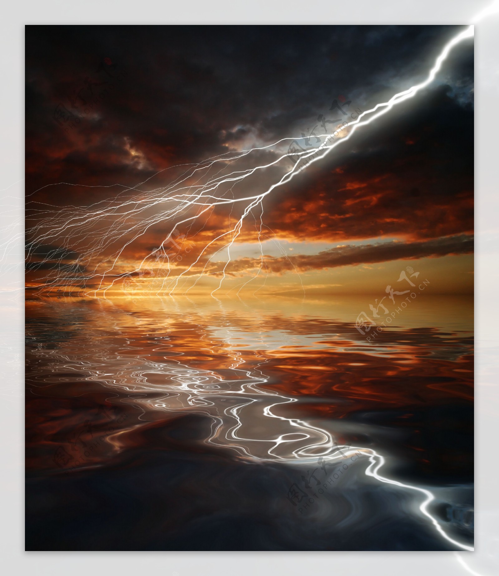 闪电与水纹背景图片