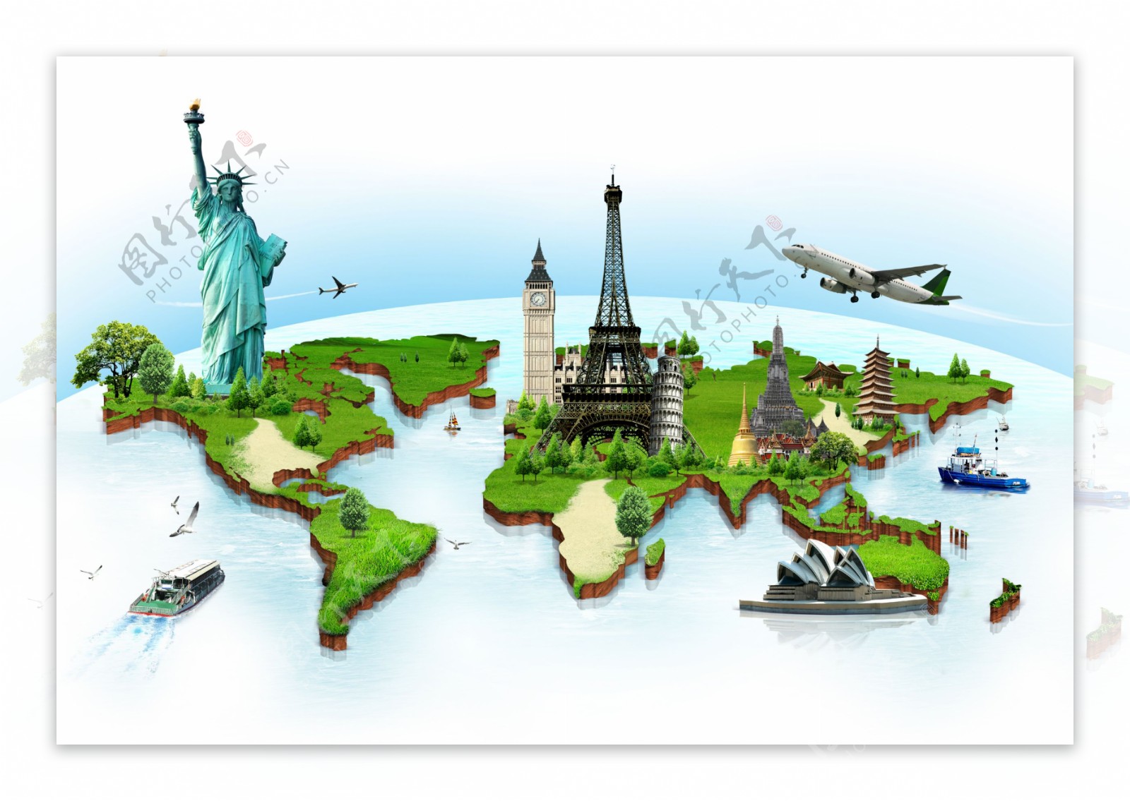 世界著名旅游景点和世界地图图片