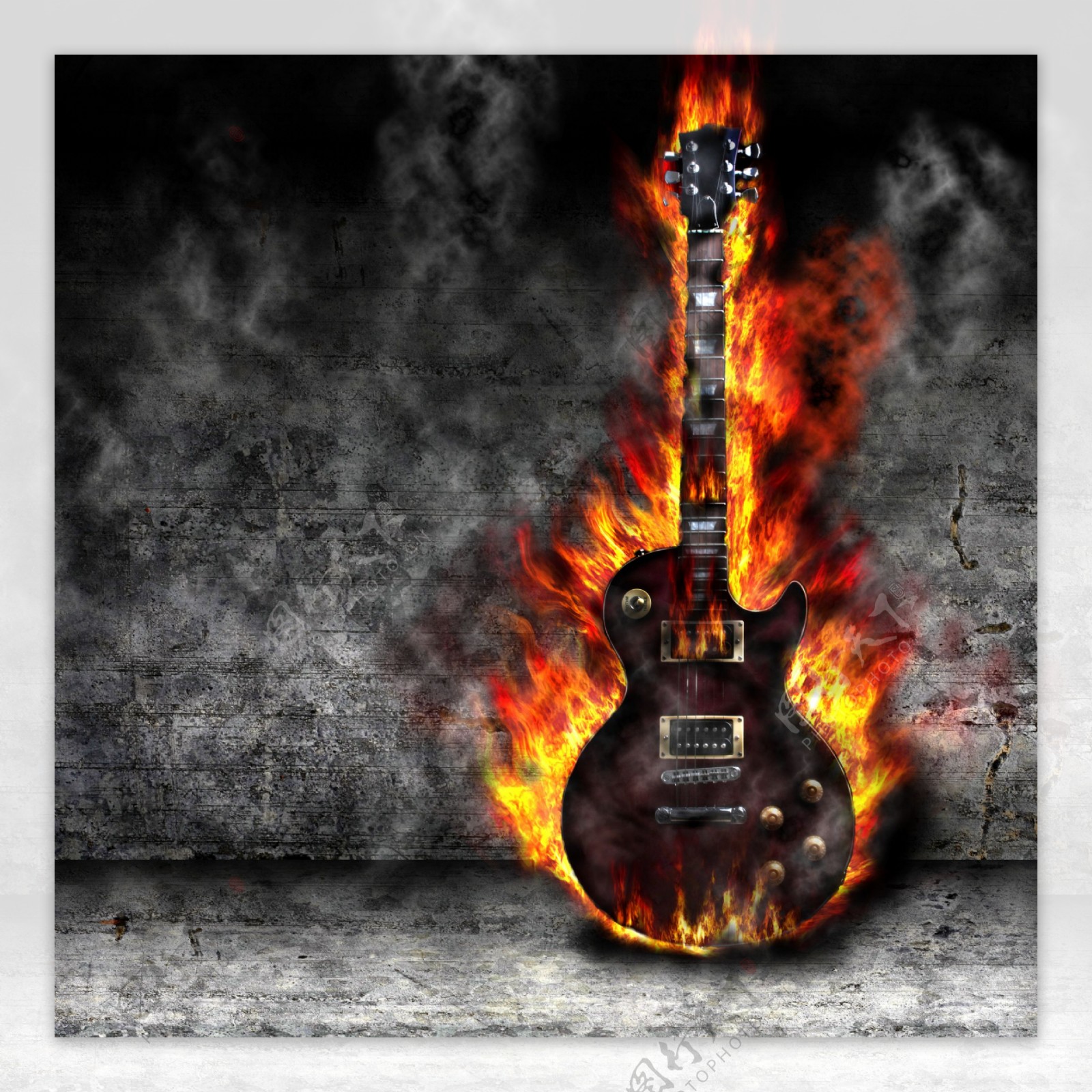 火焰中的吉他图片