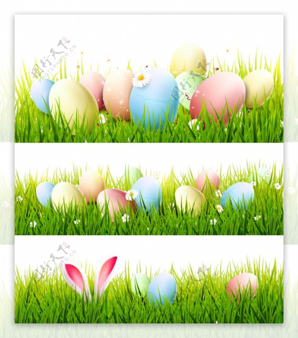 草地上的纯色彩蛋banner复活节海报