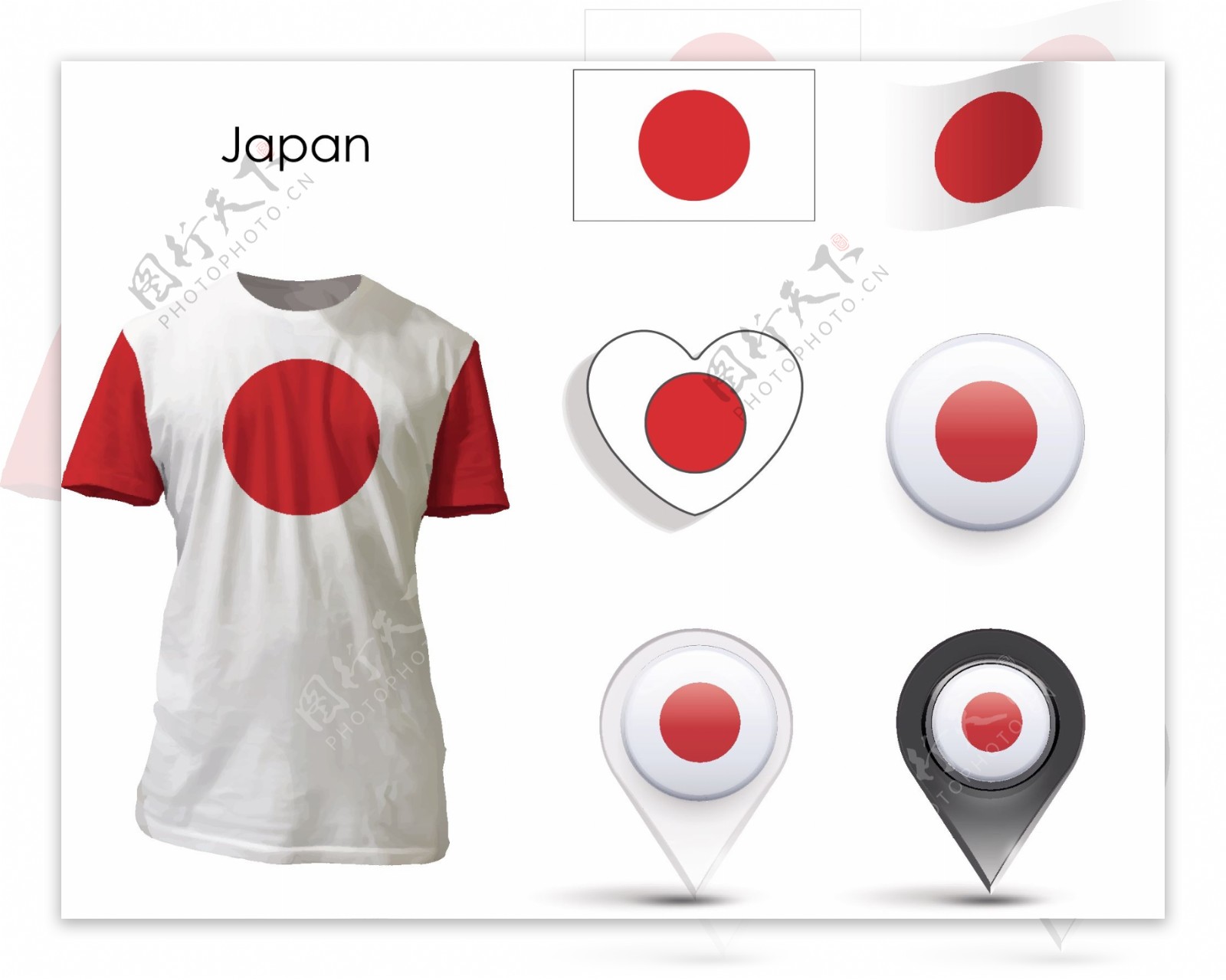 日本国旗元素t恤矢量素材
