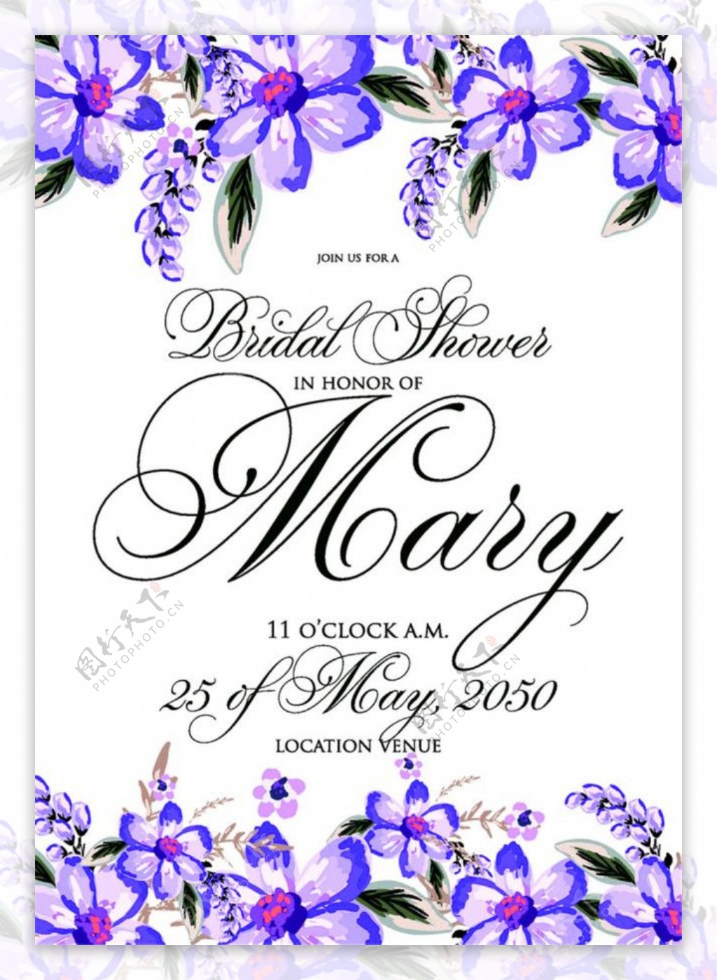 蓝色花朵婚礼卡片图片