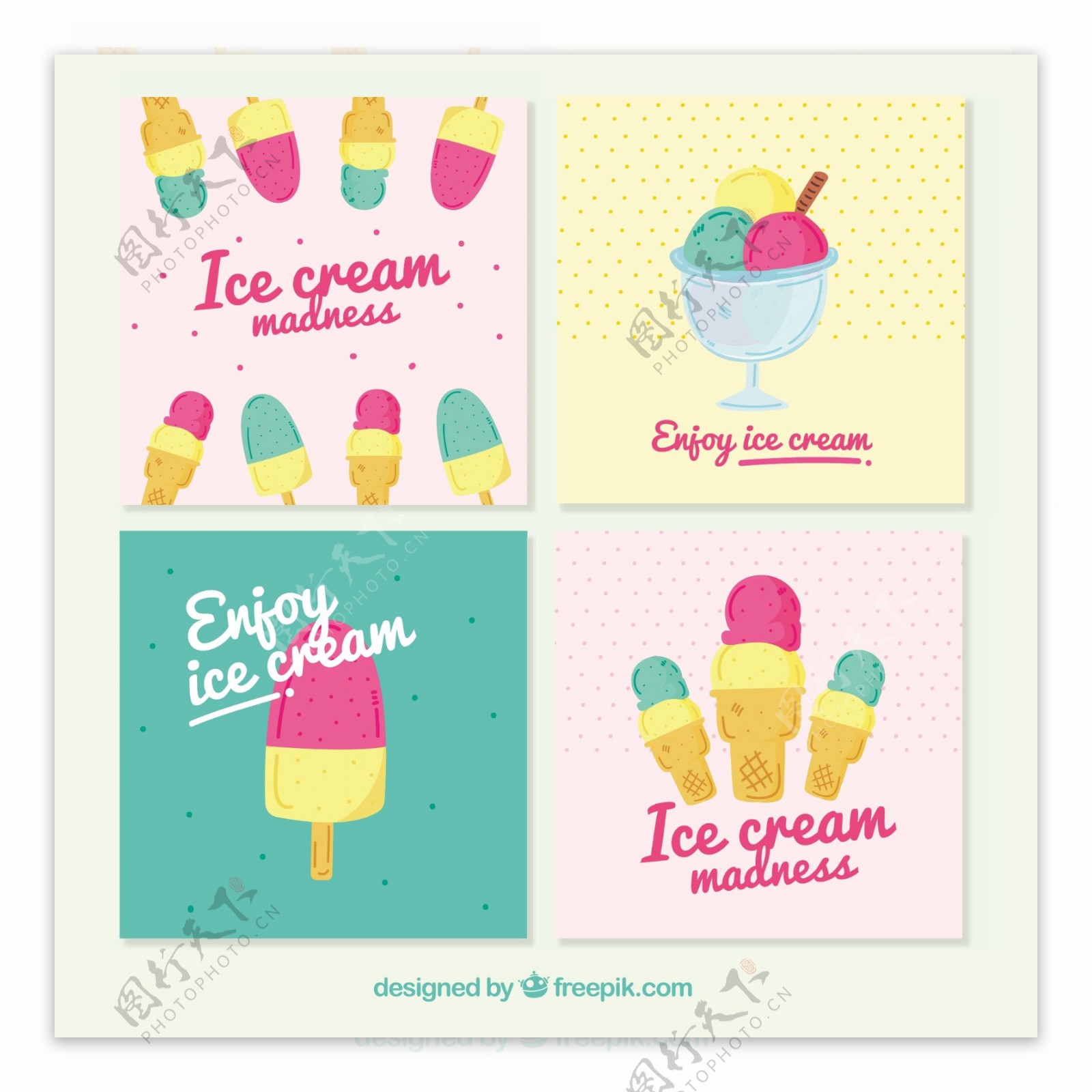 柔和颜色的冰淇淋插图矢量素材