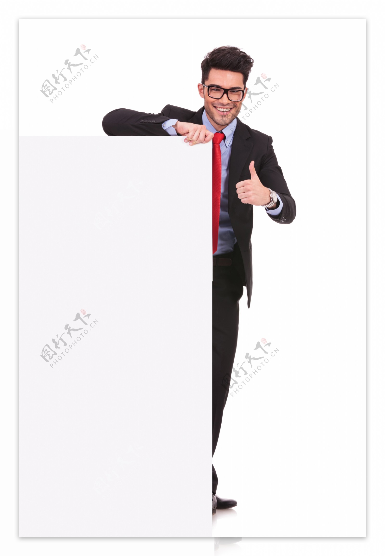 拿白画板伸大拇指的商务男人图片
