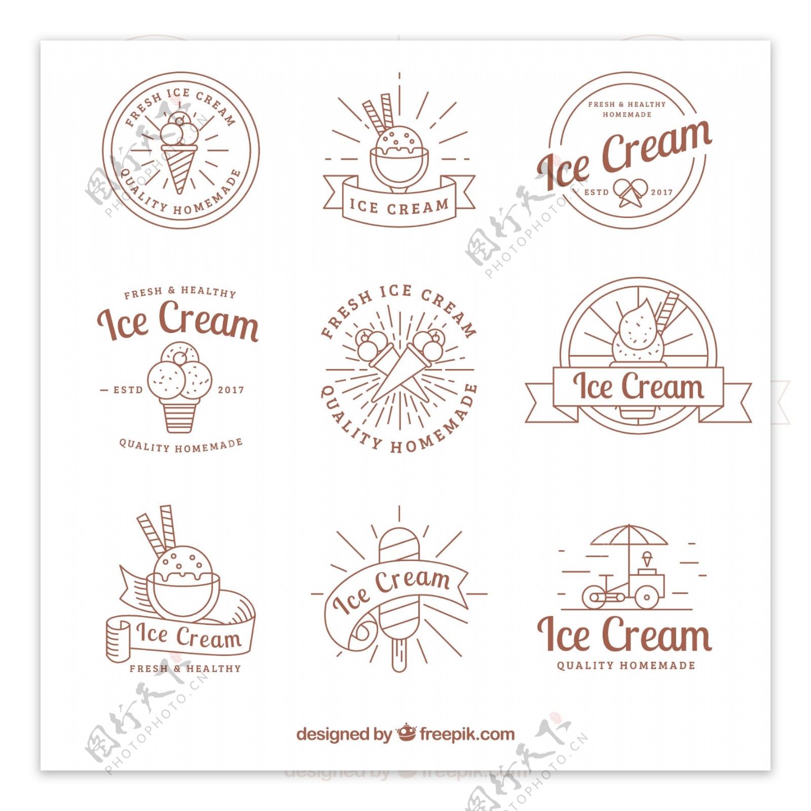 手绘冰淇淋冰激凌贴纸图标