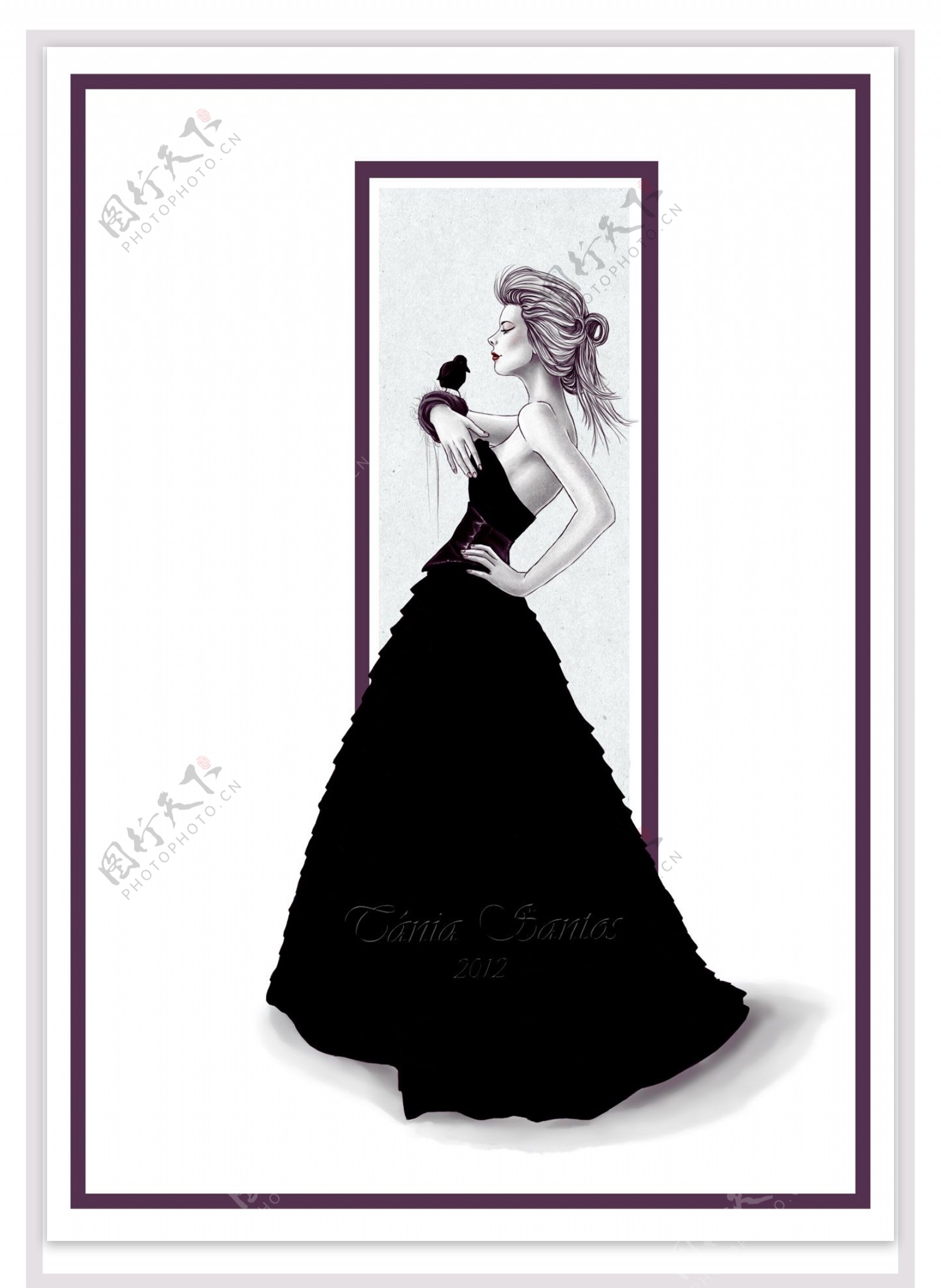 黑色抹胸长裙设计图