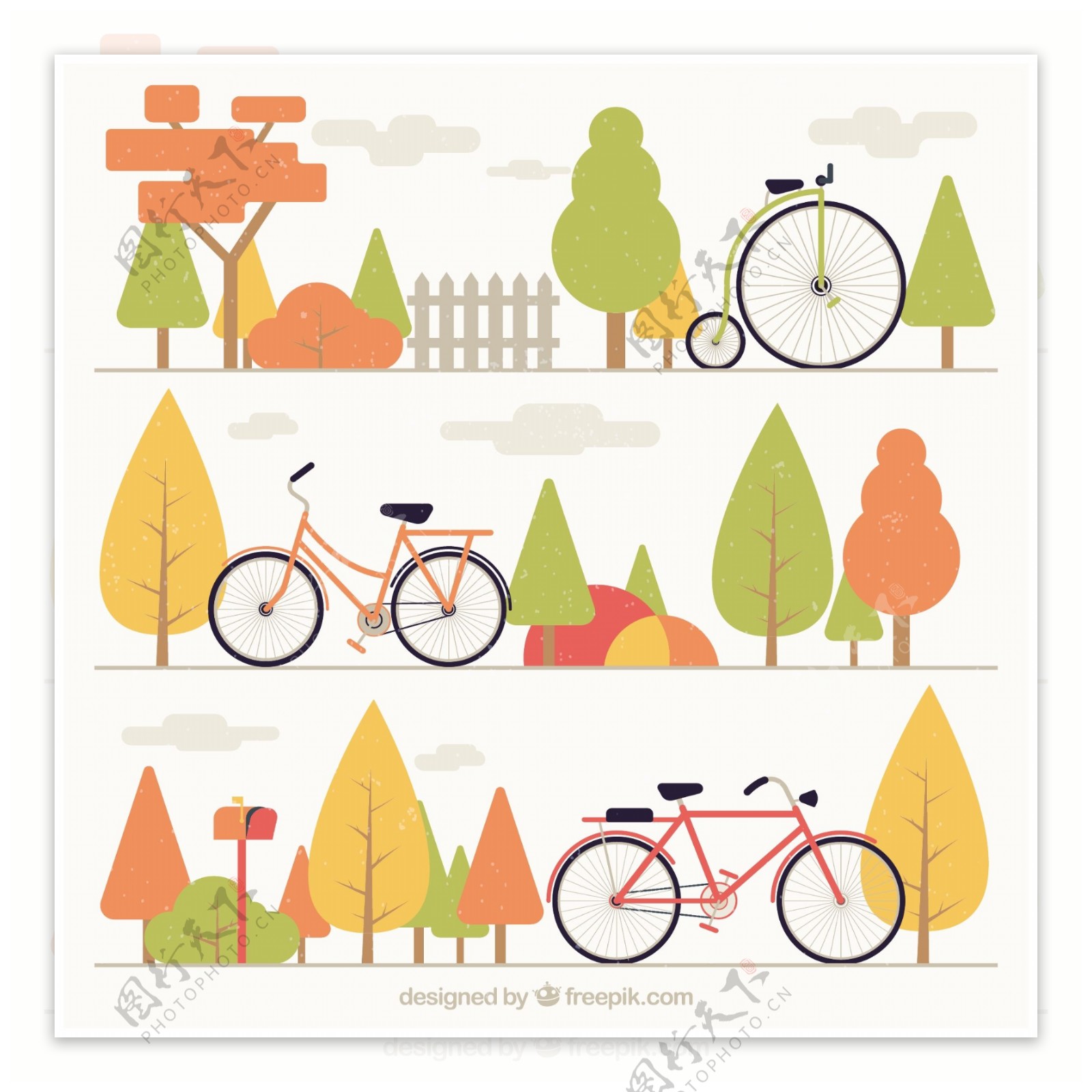 骑自行车和树的集合