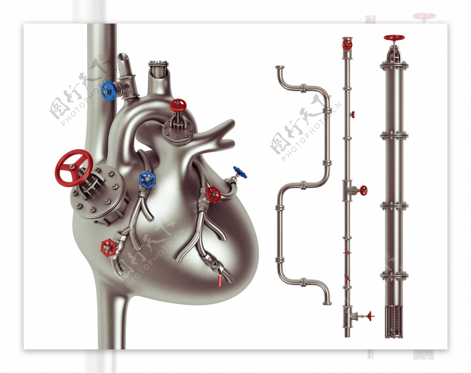 水管阀门组成的心脏血管图片